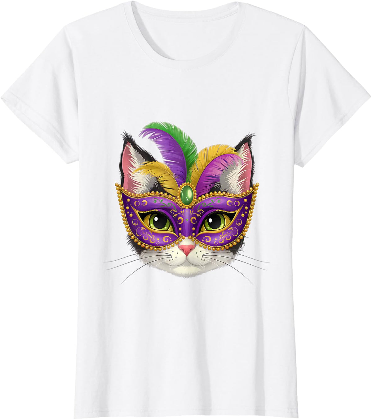 Cat Mardi Gras New Orleans Louisiana Carnival Cat Lover Men Women Kids T-Shirt - White