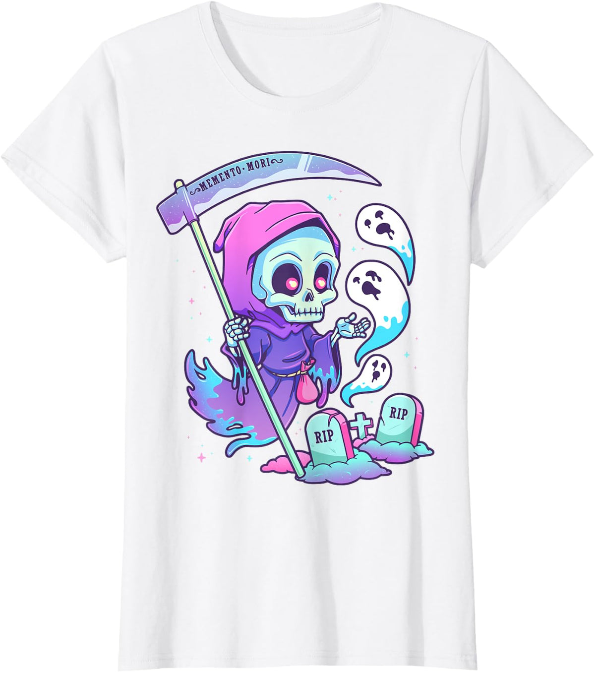 Pastel Goth Creepy Death Grim Reaper Kawaii Occult Menhera T-Shirt - White