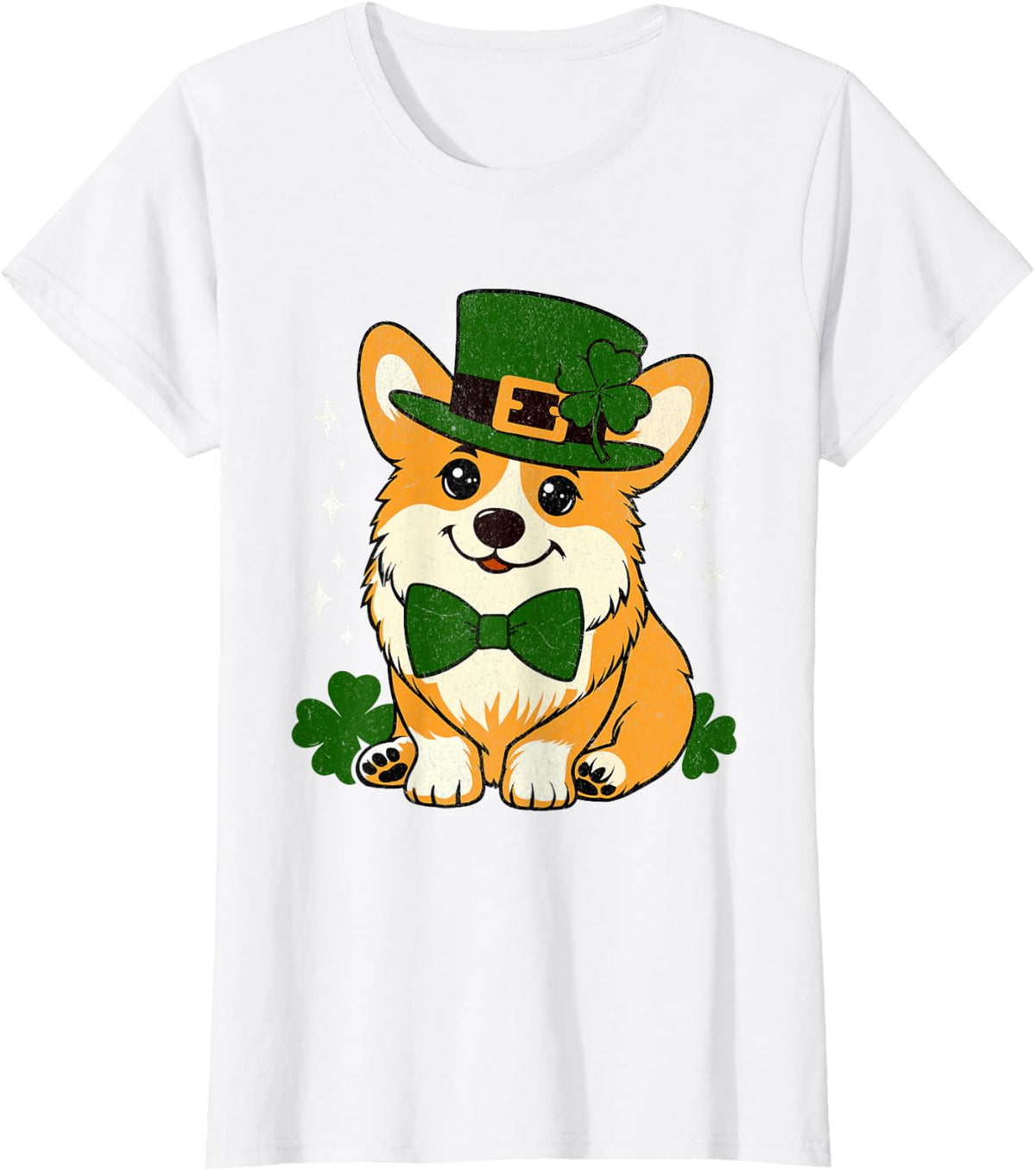 Corgi Irish Clover Funny St Patrick's Day Dog Lover Pet Men Women Kids T-Shirt - White