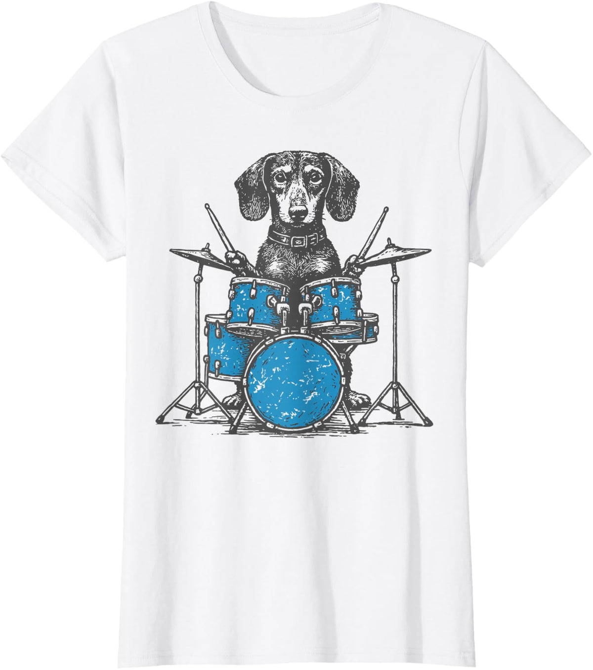 Dachshund Drummer Wiener Dog Drum Set T-Shirt - White
