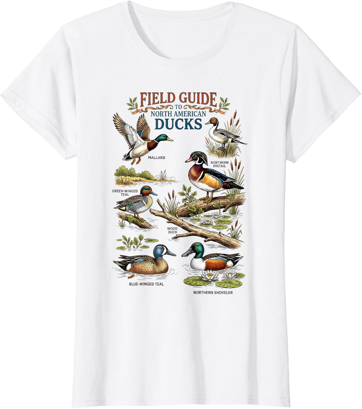 Field Guide to North American Ducks Vintage Outdoorsman T-Shirt - White