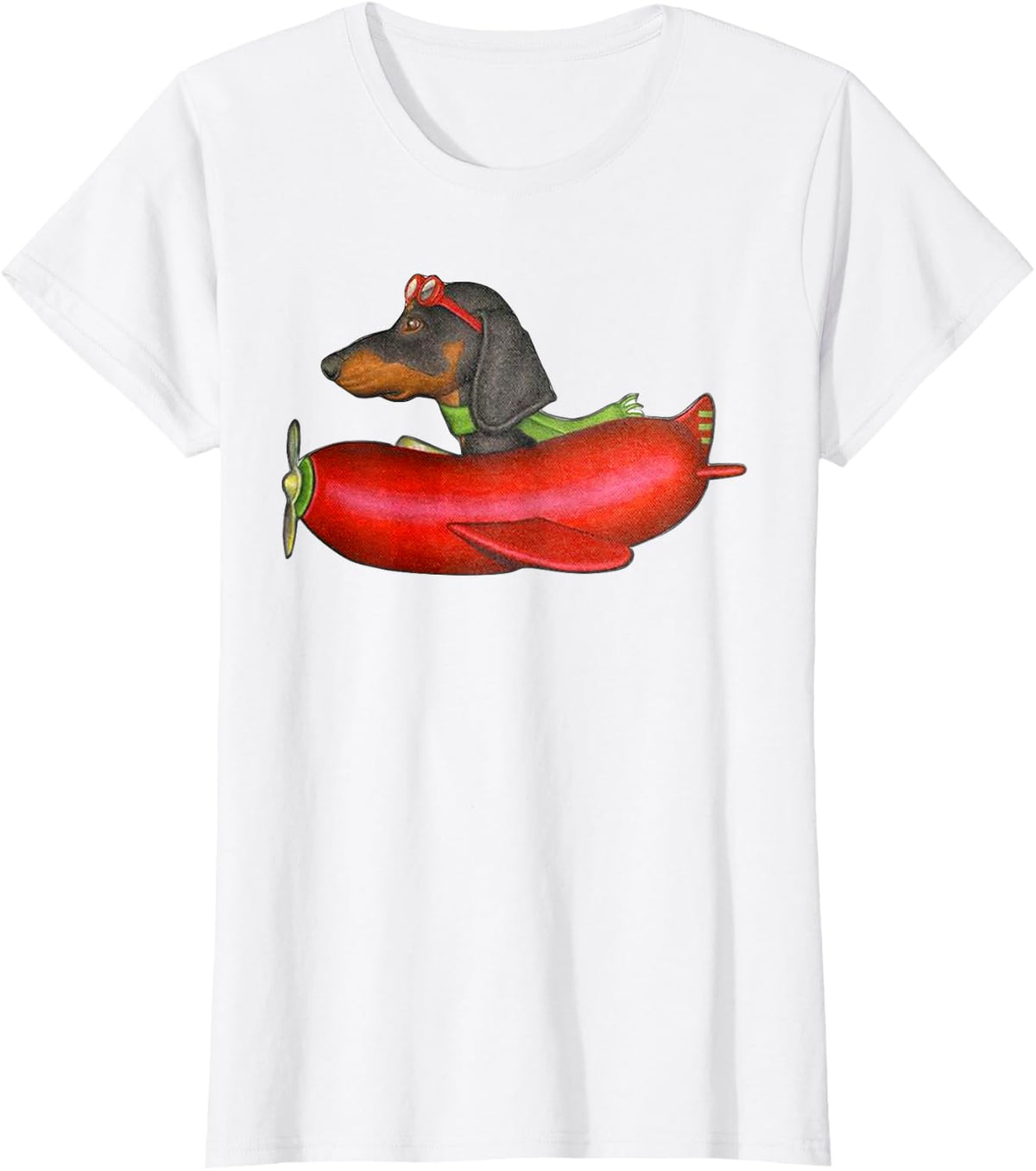 Peach-Bruh Funny Sausage Dachshund Dog Flying Sausage Plane T-Shirt - White