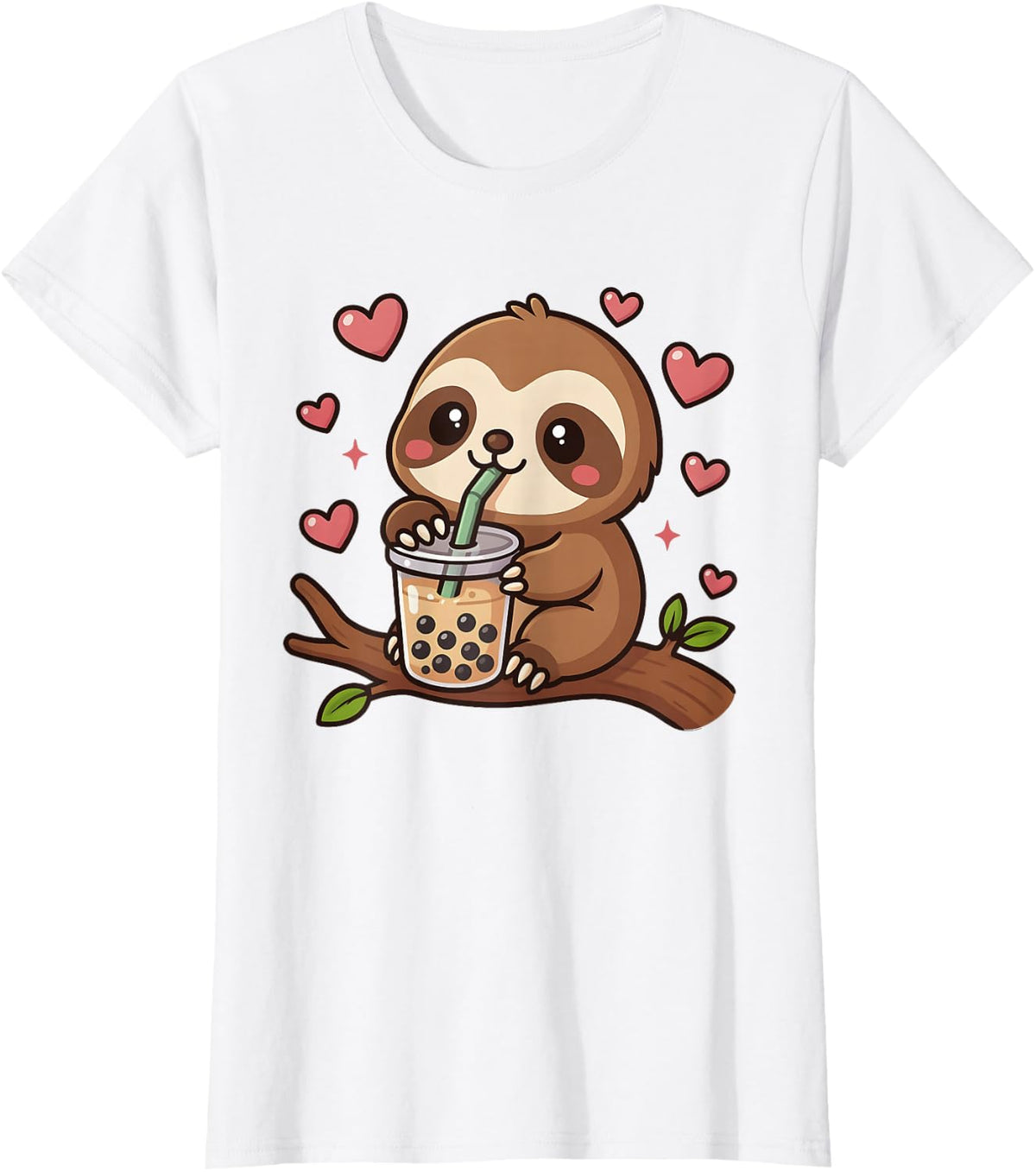 Cute Sloth Boba Tea Bubble Tea Anime Kawaii Neko Gift Idea T-Shirt - White