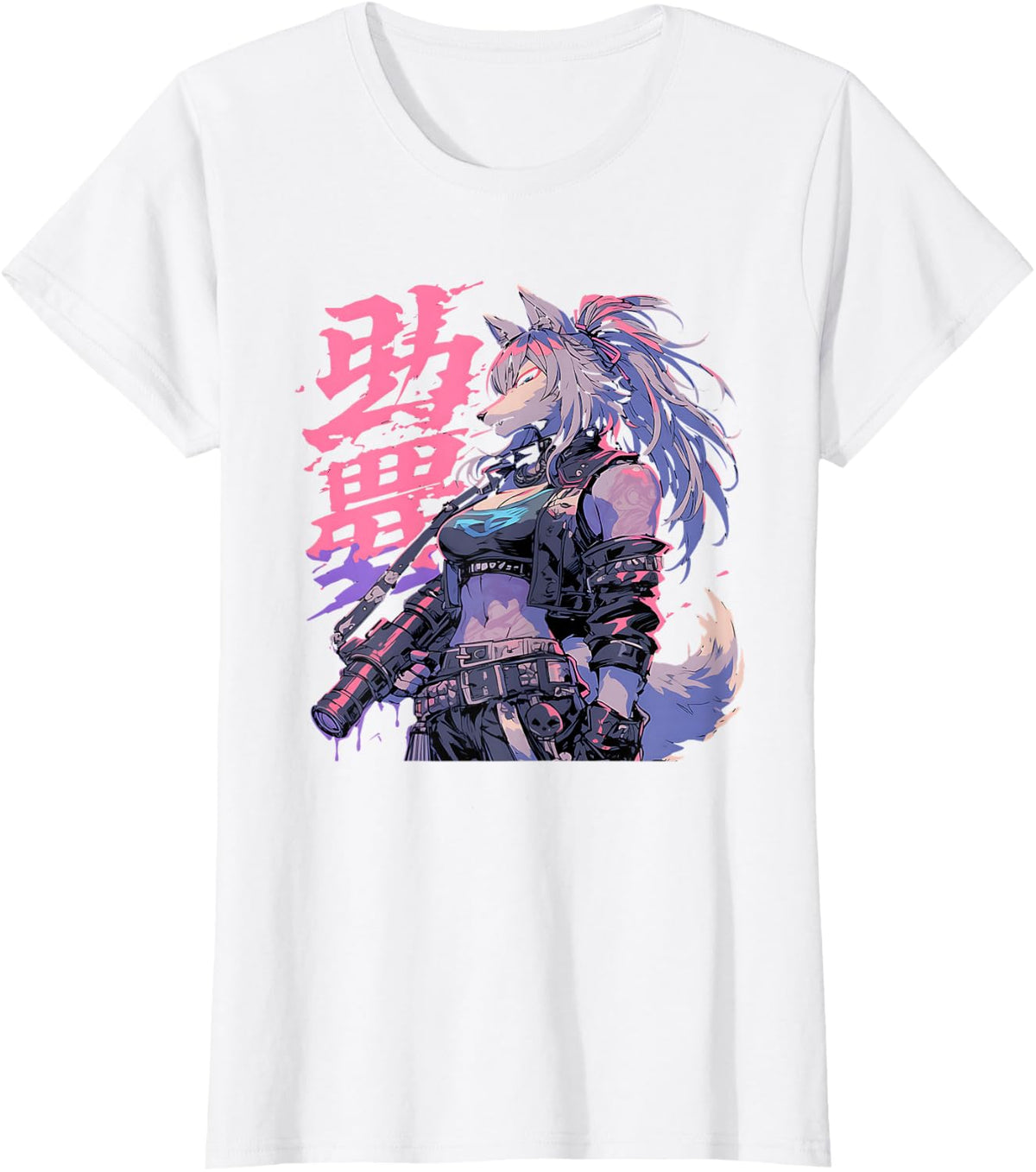 Goth Grunge Demon Anime Furry Wolf Horror Alt Aesthetic T-Shirt, Small, Black - White