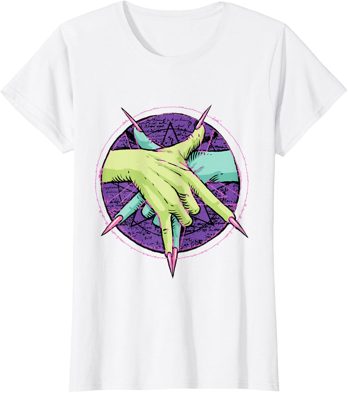 Pastel Goth Handshake Pentagram 666 Satanic Emo Punk Occult T-Shirt - White