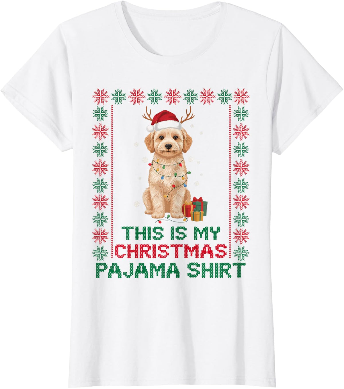 Cute Funny Cavapoo Christmas Pajama Santa Dog Mom Dad Lover T-Shirt - White