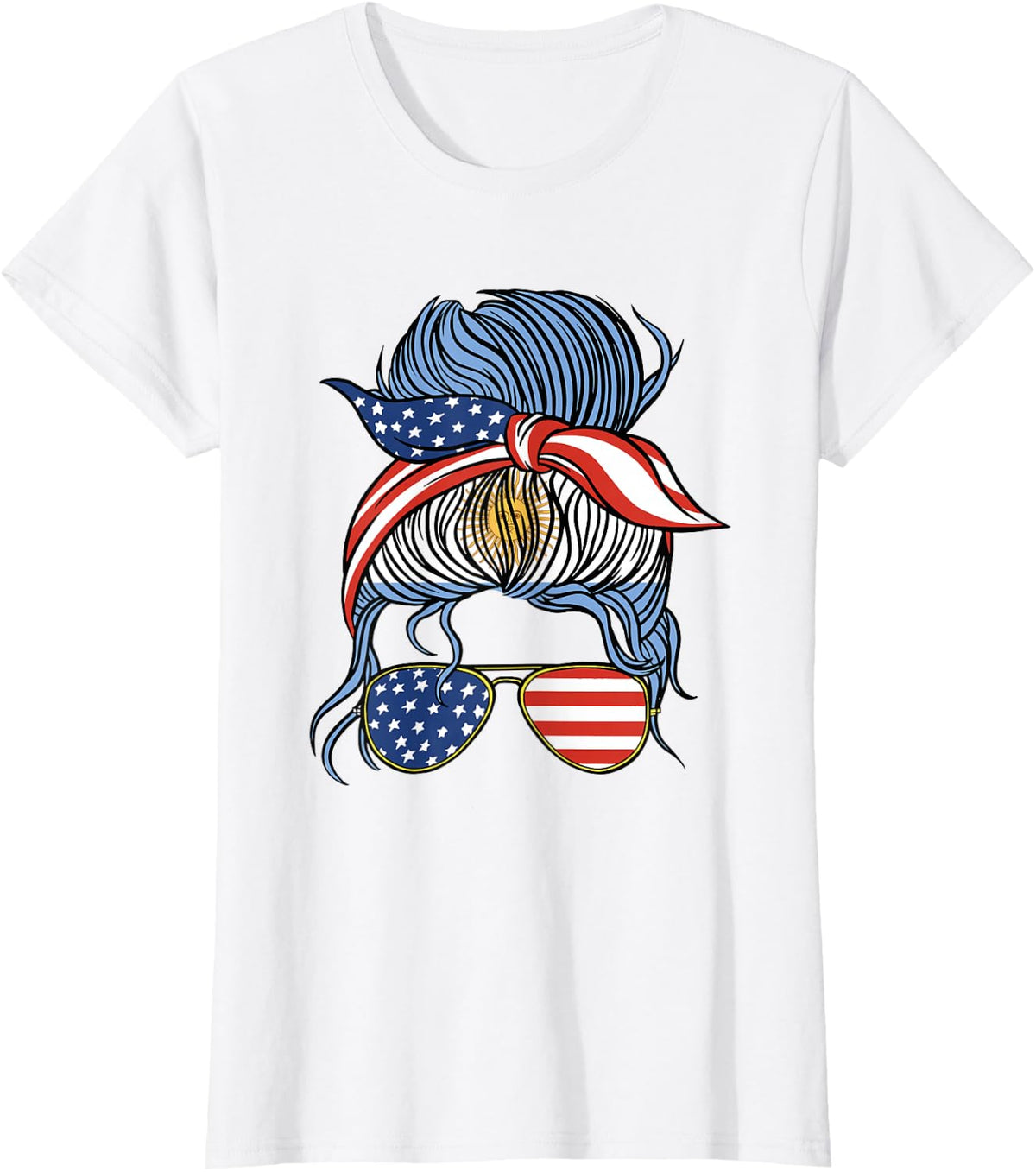 Half American Argentine Roots Argentina USA Messy Bun Women T-Shirt - White