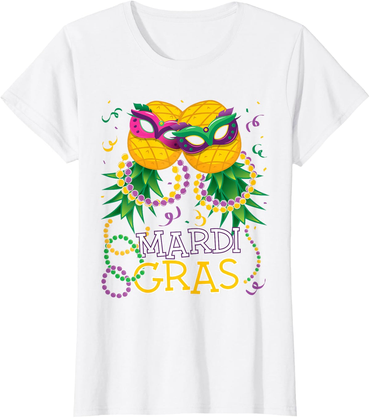 Funny Upside Down Pineapple Swinger Mardi Gras Beads Womens T-Shirt - White