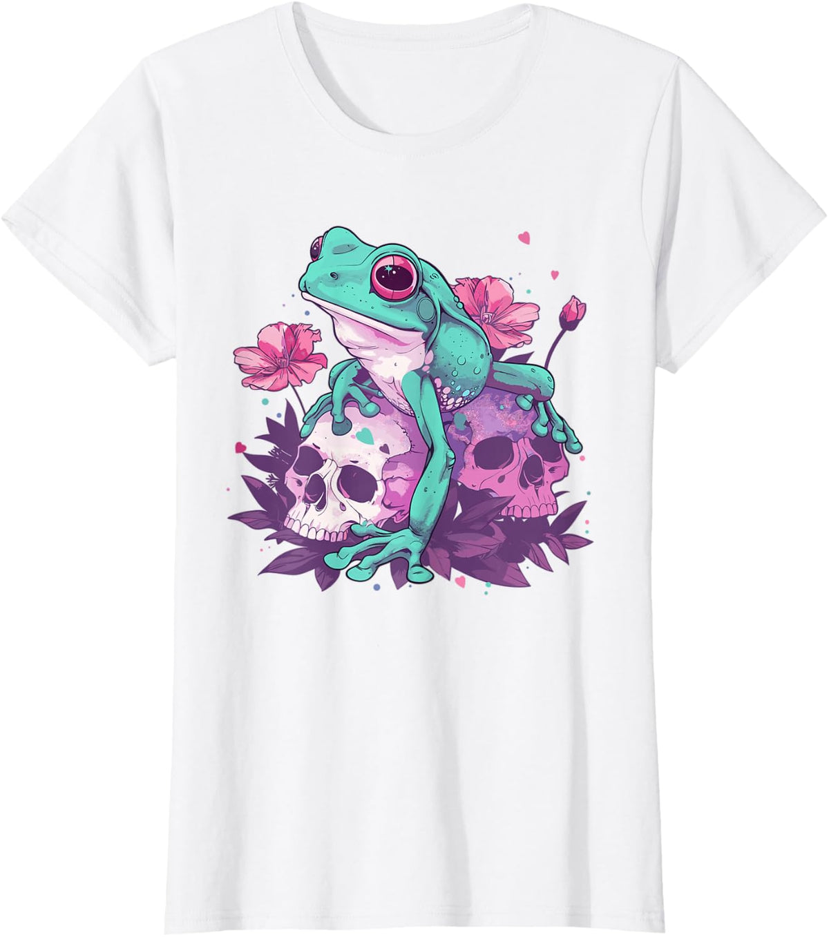 Cute Pastel Goth Frog T-Shirt, Small, Black - White