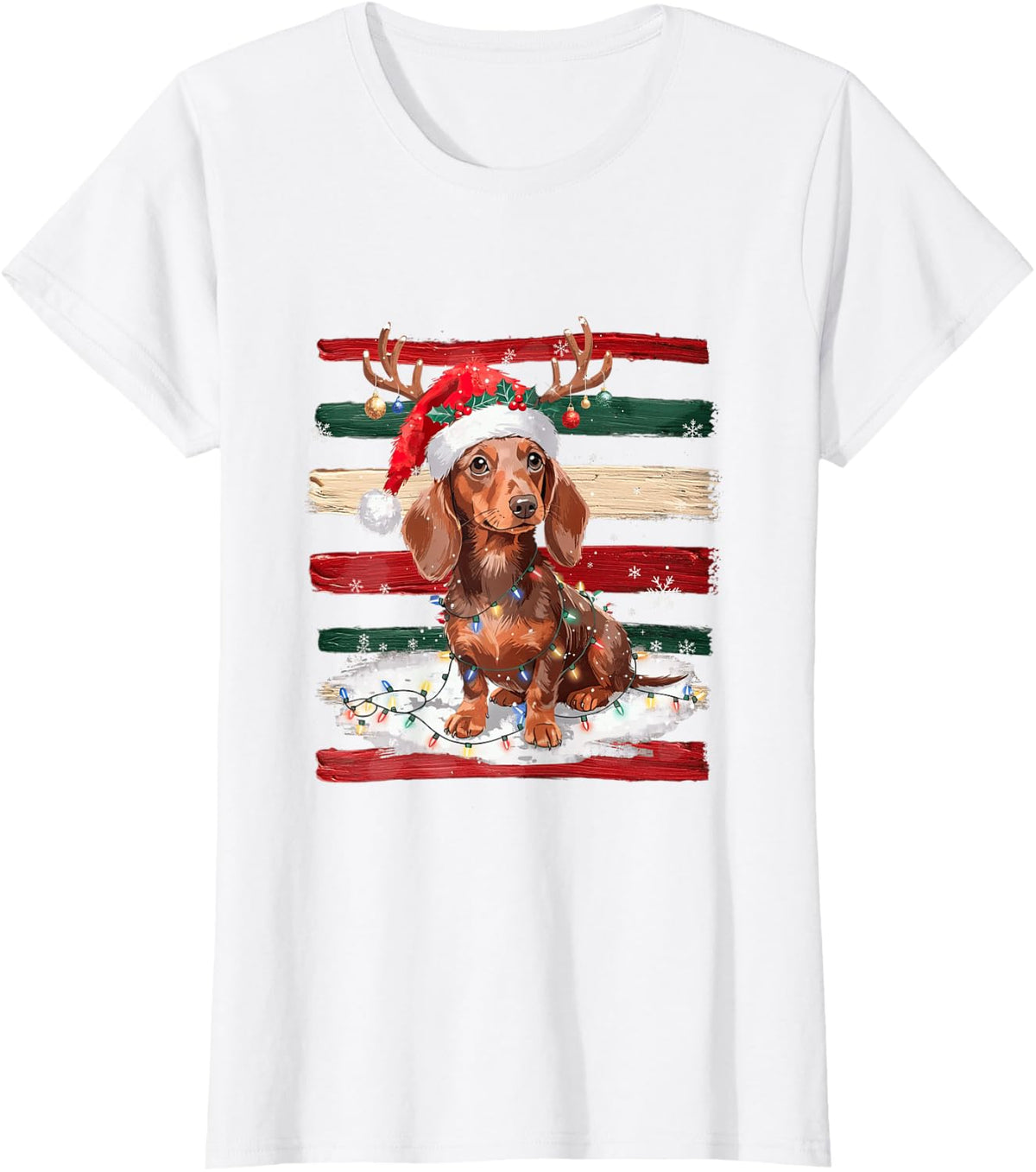 Reindeer Dachshund Christmas Dog Lover Dog Mom Xmas Holiday T-Shirt - White