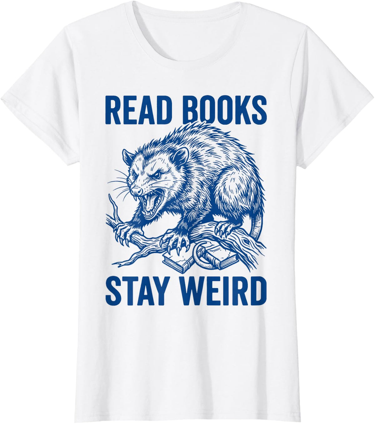 Read Books Stay Weird Opossum Reader Design T-Shirt - White