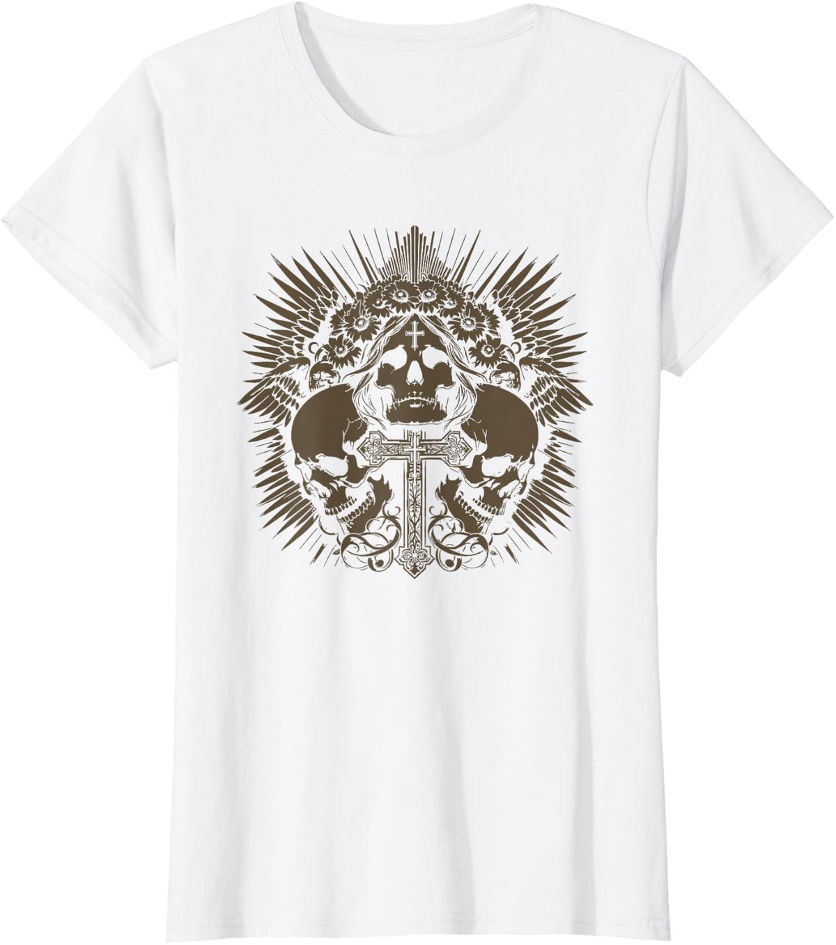 Emo Y2K Grunge Aesthetic Alt Goth Skull Cross Gothic T-Shirt - White