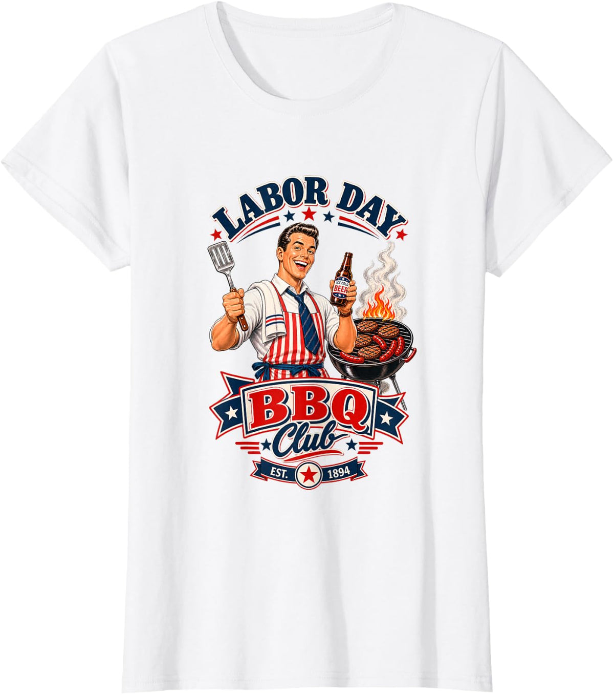 Labor Day BBQ Club Retro Grill Master Cookout T-Shirt - White