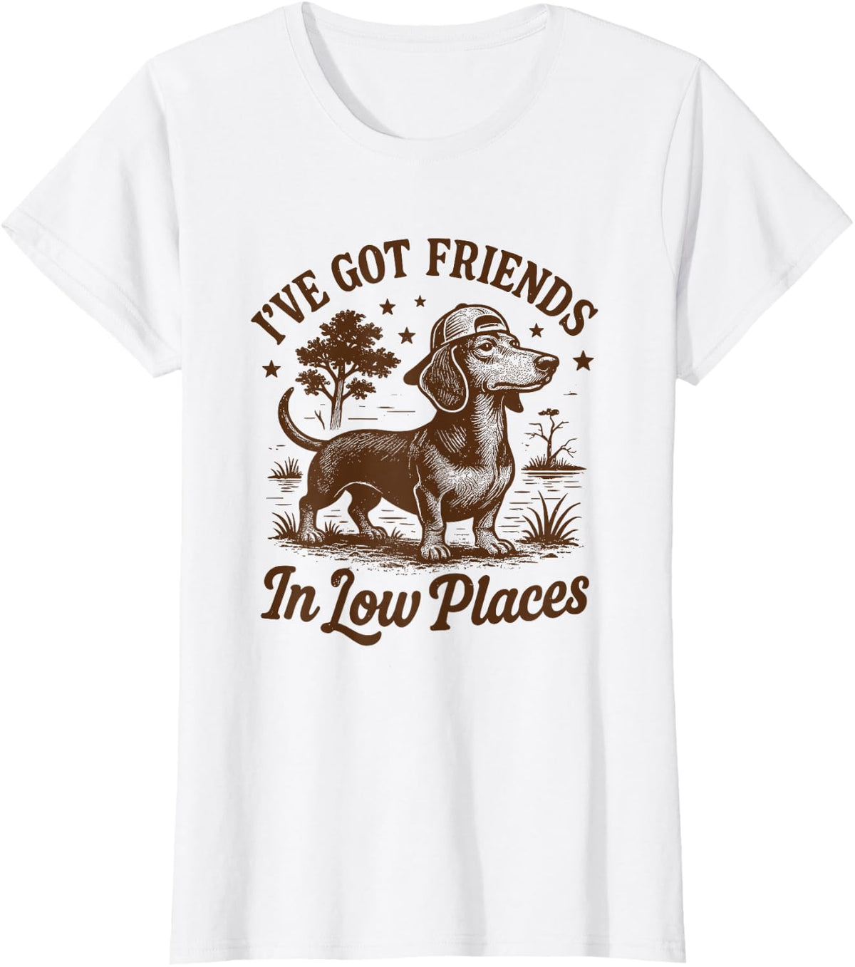 I've Got Friends In Low Places Dachshund Funny Doxie Lover T-Shirt - White