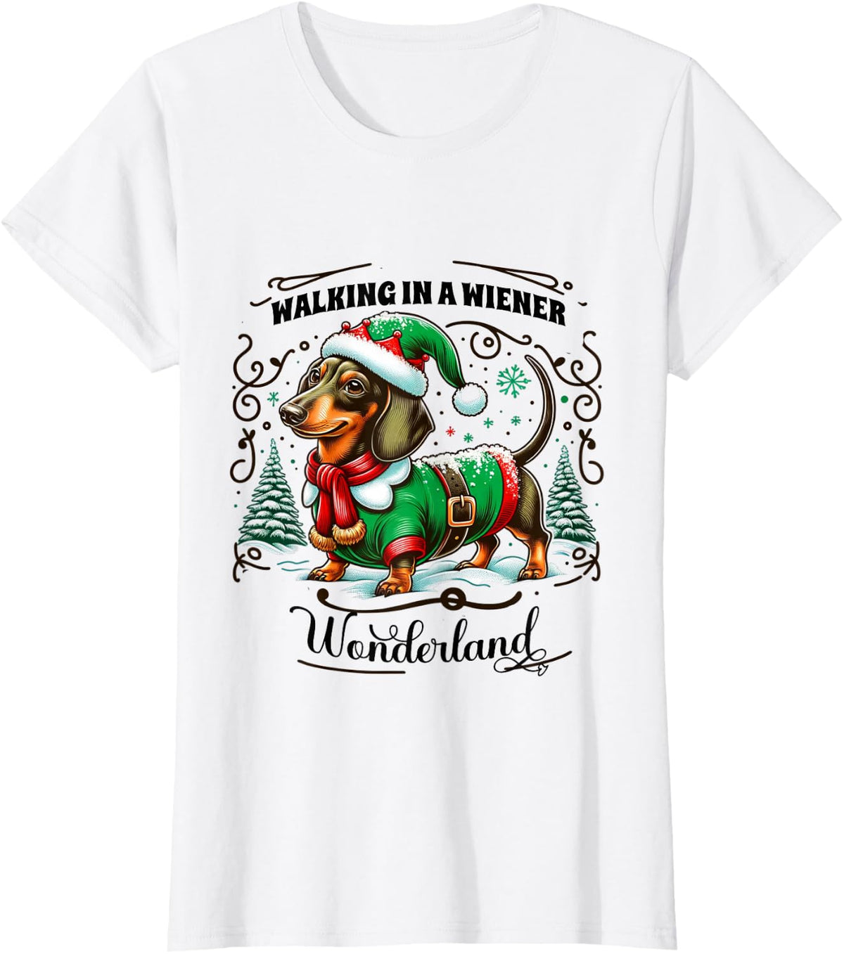 Dachshund Christmas Walking in A Wiener Wonderland Cute Dog Men Women Kids T-Shirt - White