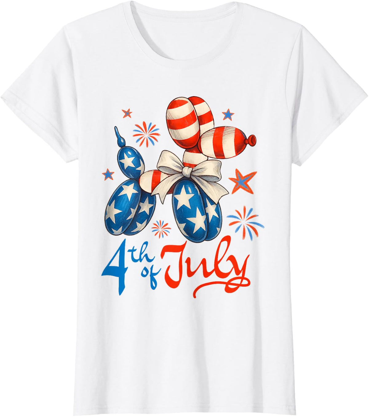 4th Of July Balloon Dog Independence Day American Flag USA T-Shirt - White