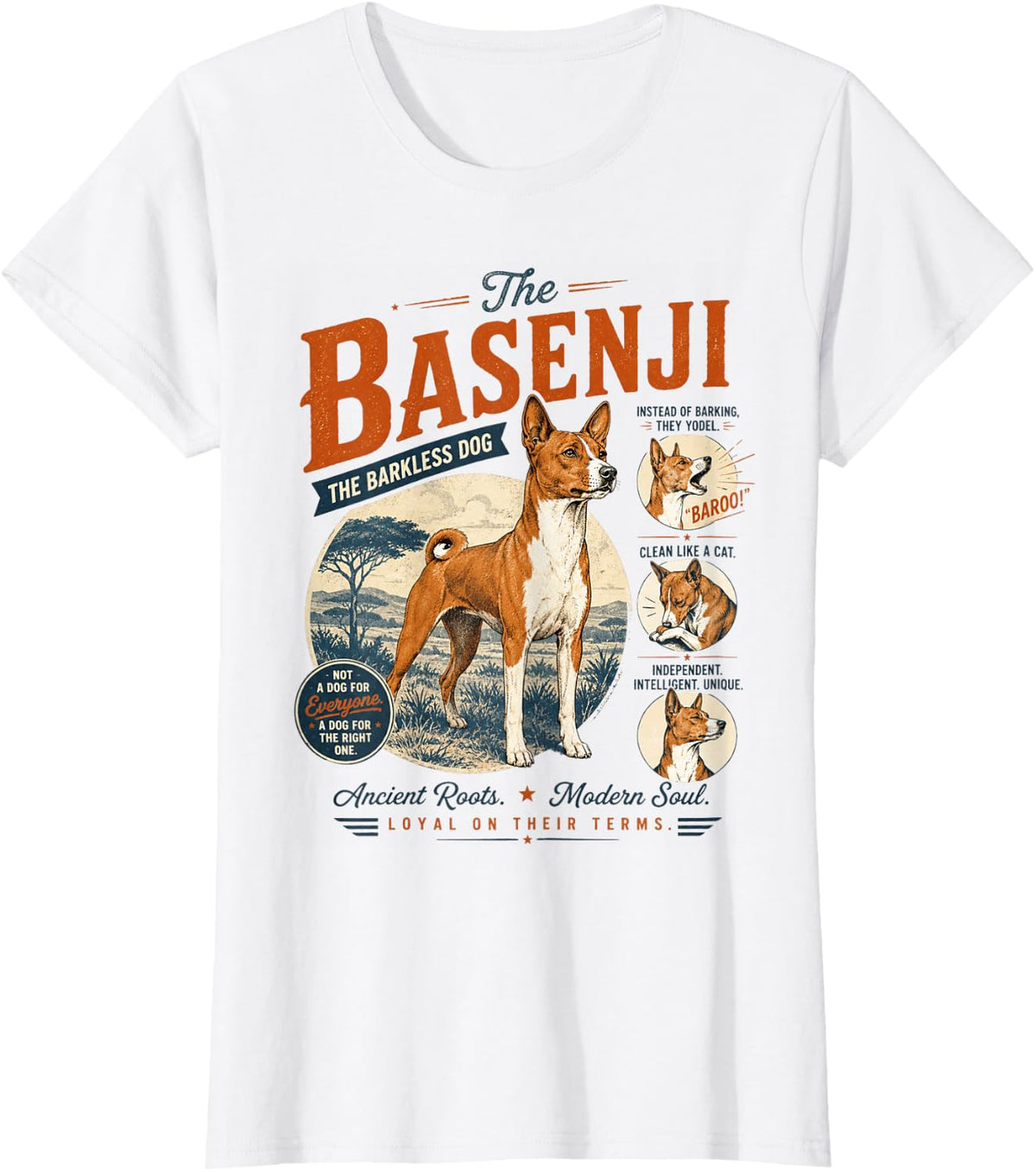 Vintage Basenji The Barkless Dog Retro Yodel Pet Lover T-Shirt - White