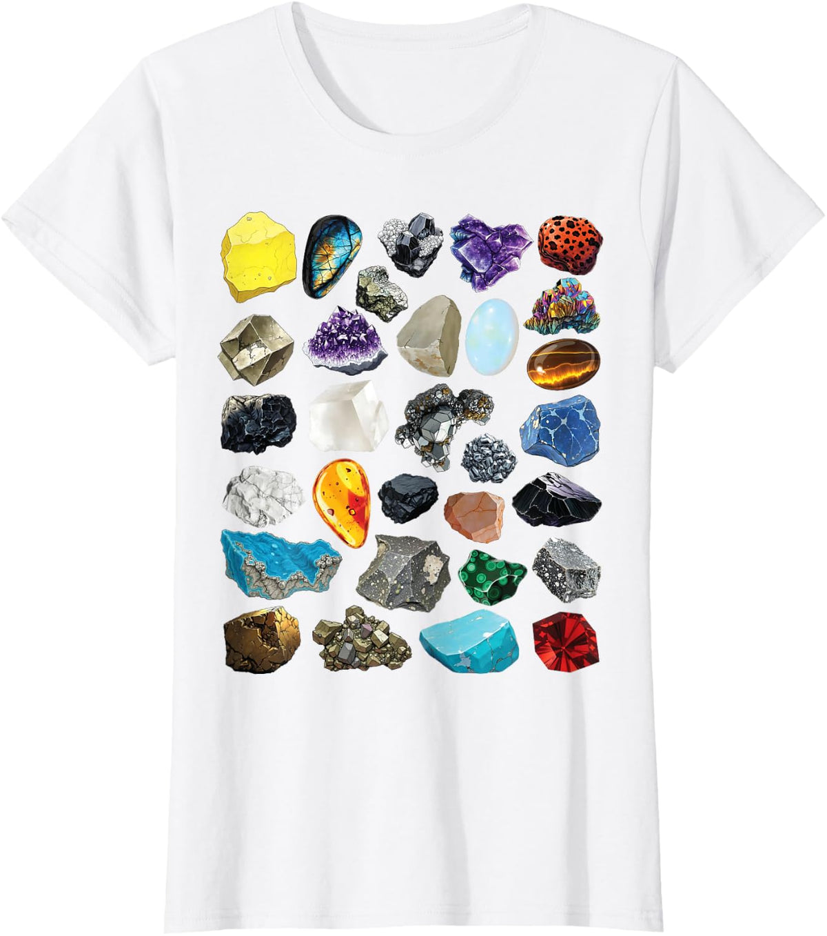 Types of Rocks & Minerals Gemology & Geology Educational T-Shirt - White