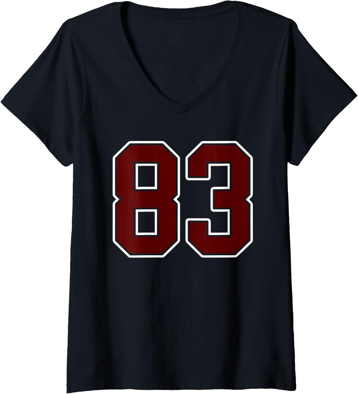 Women's Maroon and White Number 83 Jersey Player Uniform #83 Fan V-Neck T-Shirt - Black