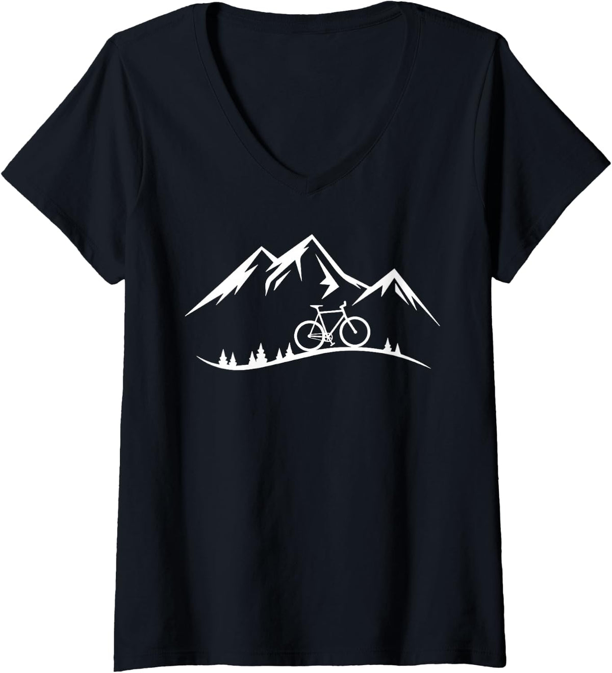 Women's Mountain Bike in the Mountains V-Neck T-Shirt - Black