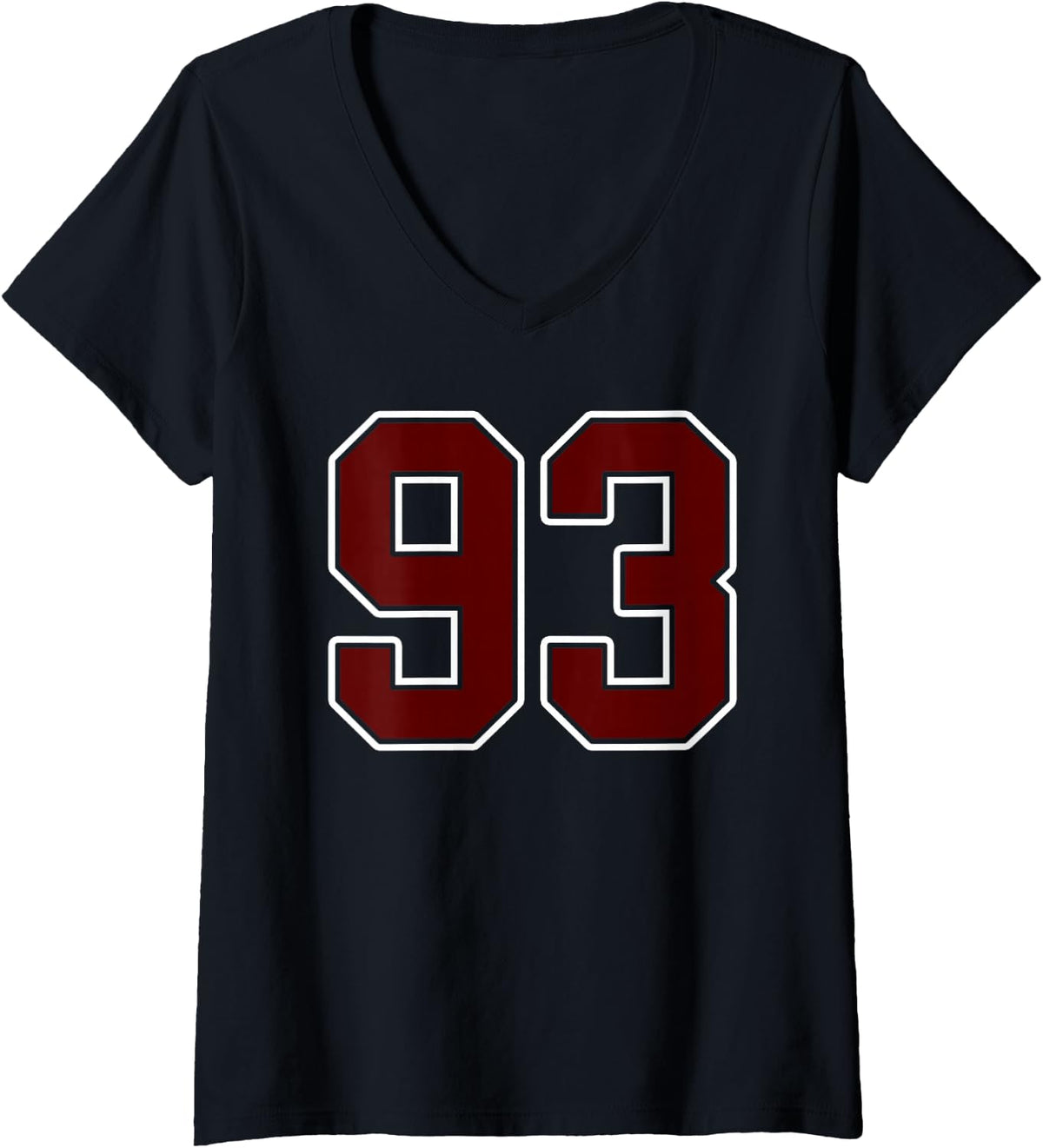 Women's Maroon and White Number 93 Jersey Player Uniform #93 Fan V-Neck T-Shirt - Black