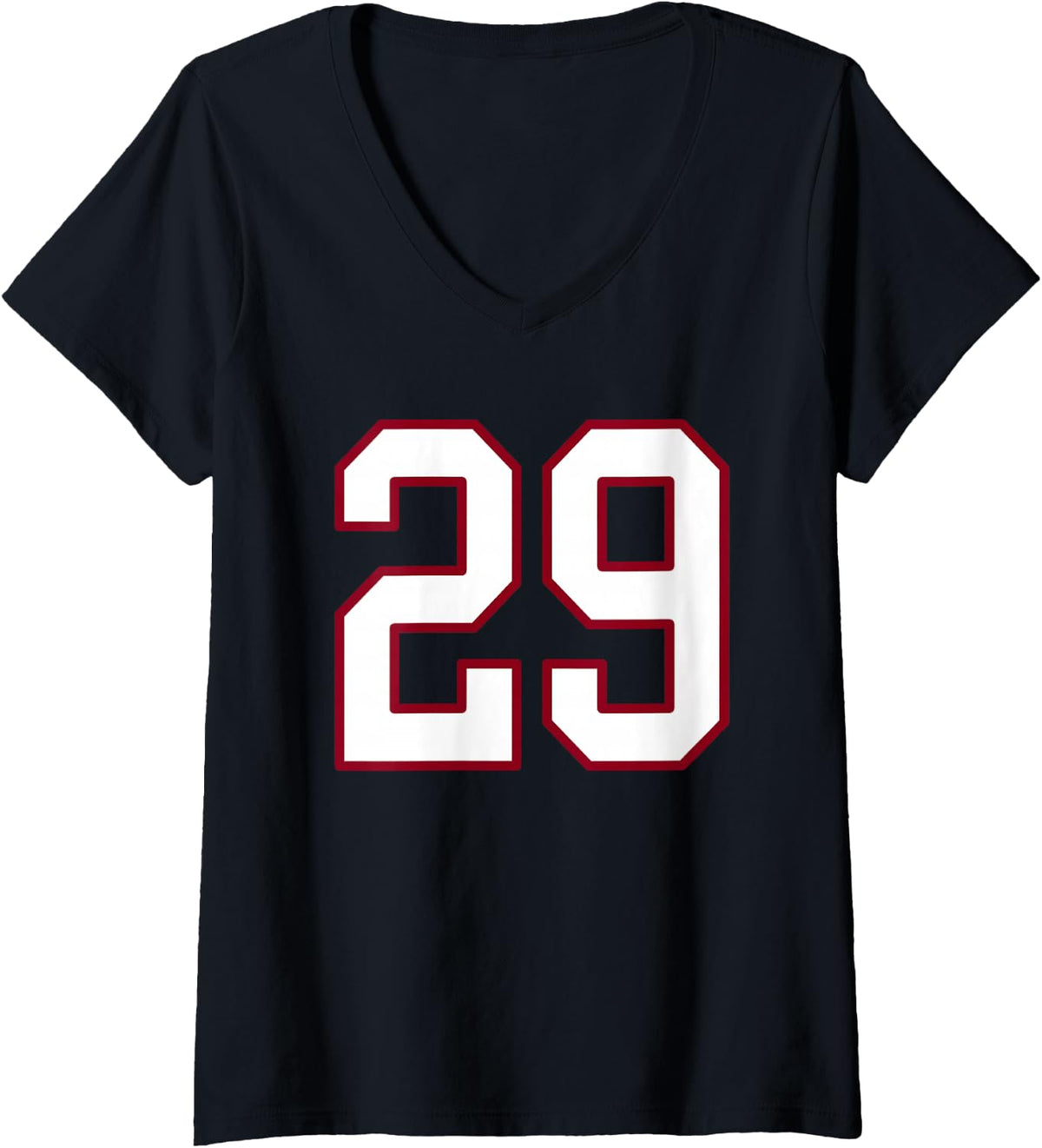 Women's Maroon and White Number 29 Jersey Player Uniform #29 V-Neck T-Shirt - Black