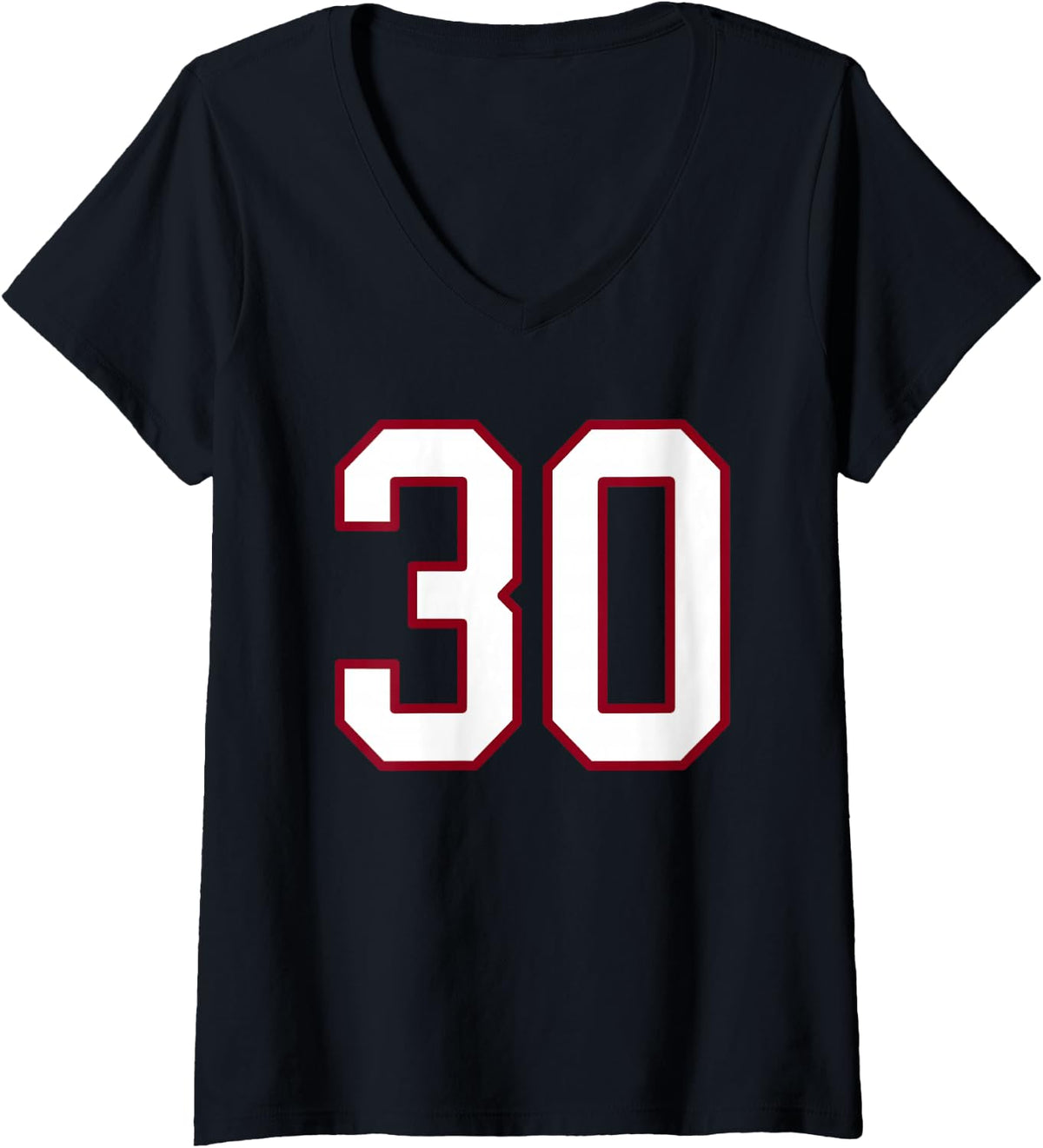 Women's Maroon and White Number 30 Jersey Player Uniform #30 V-Neck T-Shirt - Black