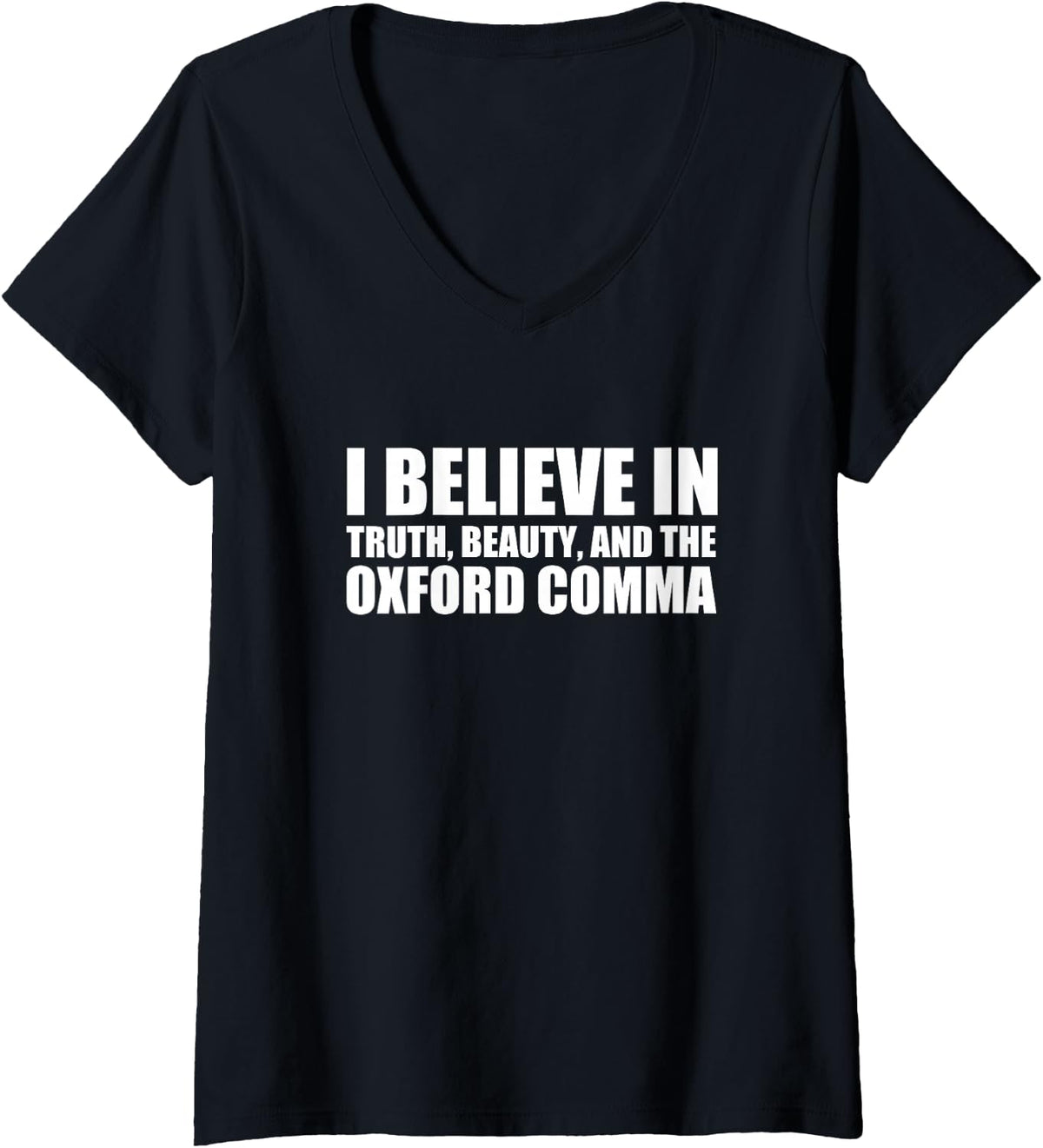 Women's Funny Oxford Comma Grammar Joke V-Neck T-Shirt - Black