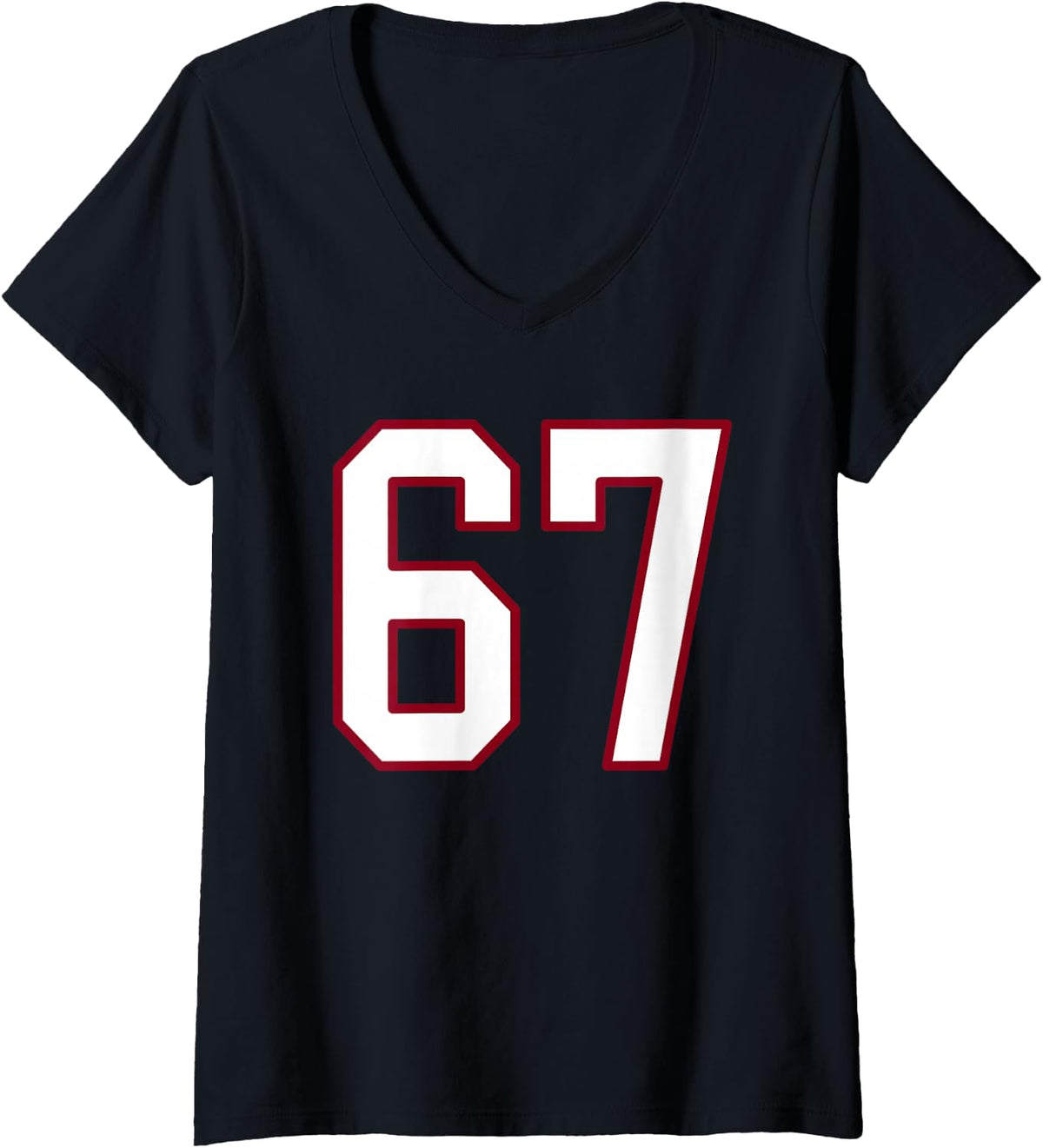 Women's Maroon and White Number 67 Jersey Player Uniform #67 V-Neck T-Shirt - Black