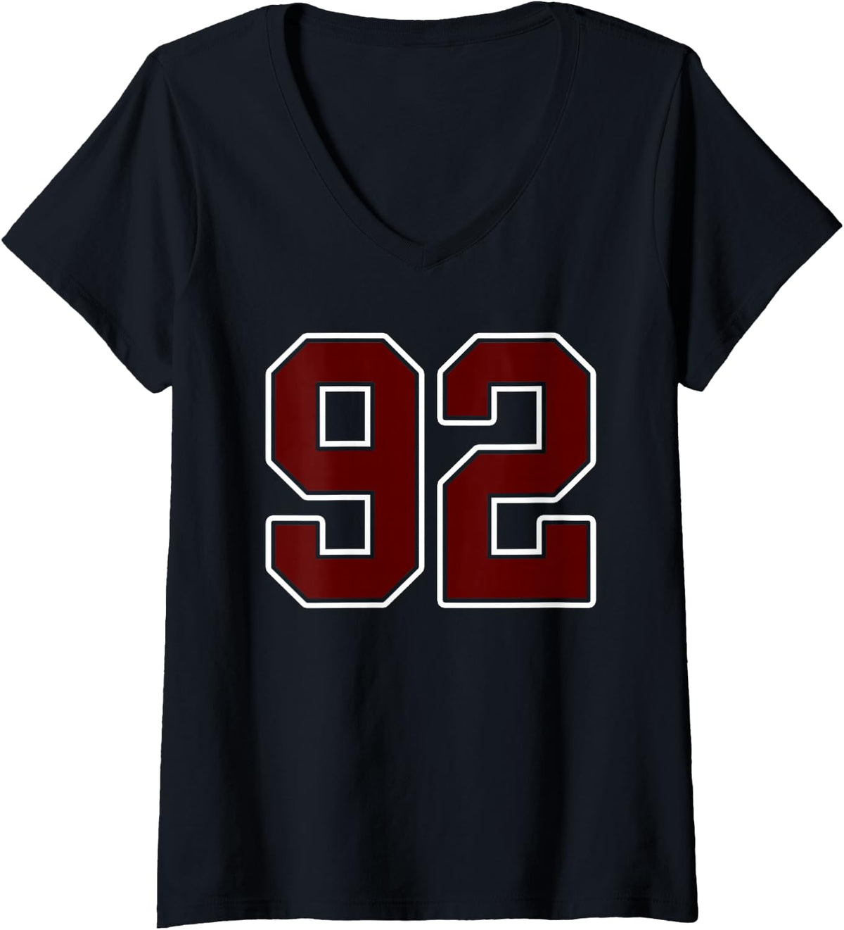 Women's Maroon and White Number 92 Jersey Player Uniform #92 Fan V-Neck T-Shirt - Black