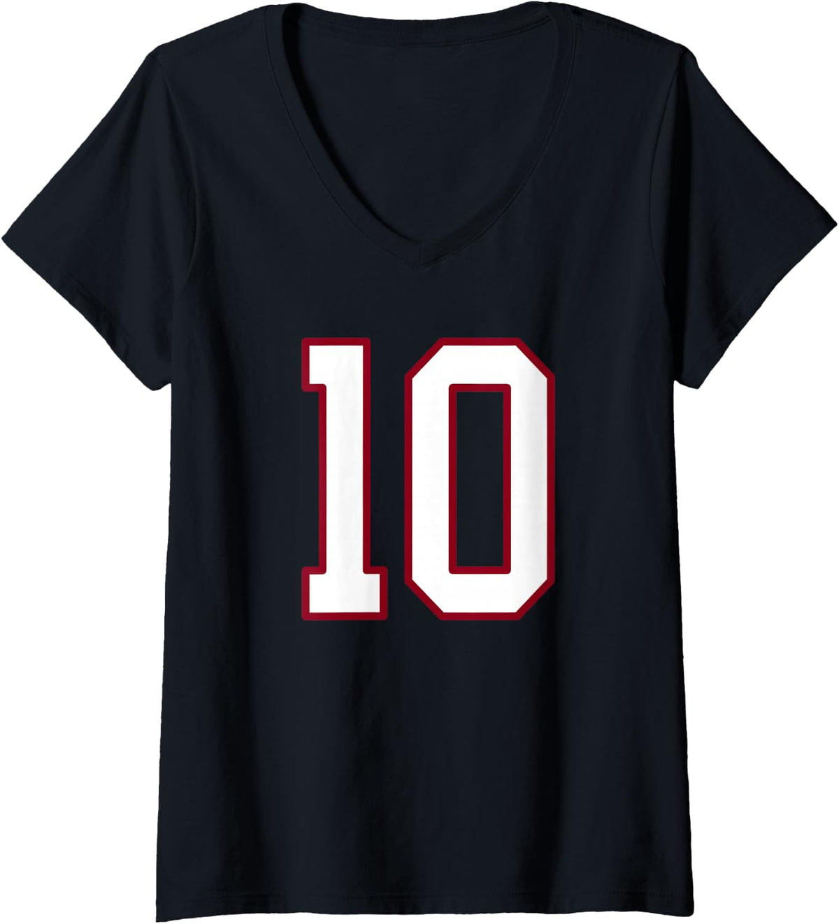 Women's Maroon and White Number 10 Jersey Player Uniform #10 V-Neck T-Shirt - Black