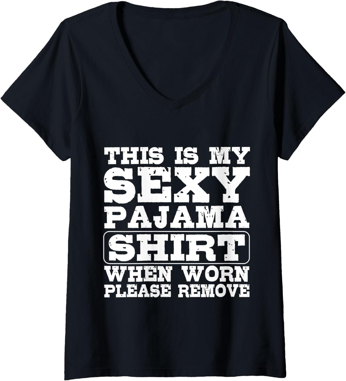 Womens Kinky Sexy Pyjama Pajama Outfit Naughty Boyfriend Girlfriend V-Neck T-Shirt - Black