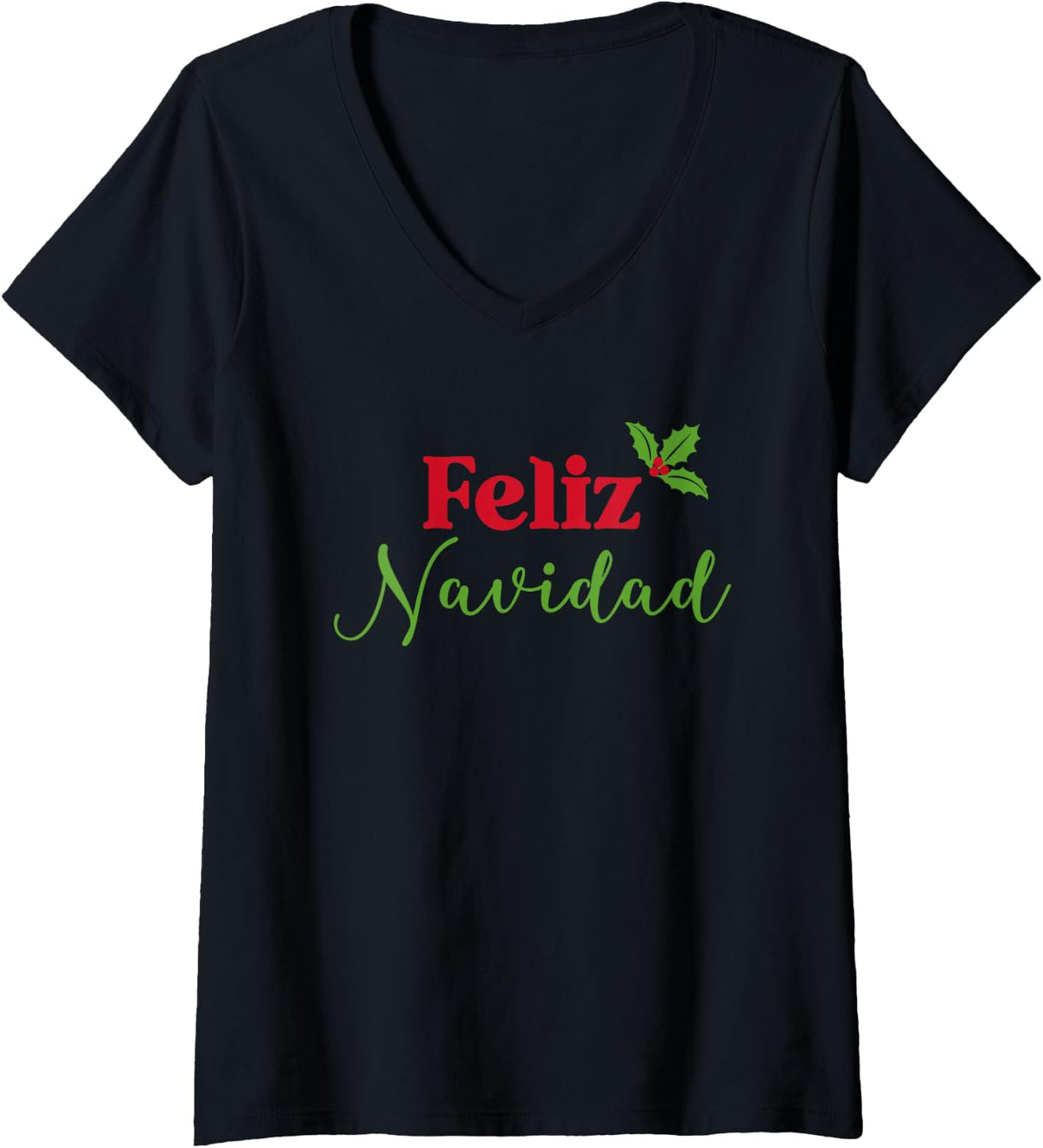 Womens Feliz Navidad Spanish Merry Christmas V-Neck T-Shirt - Black