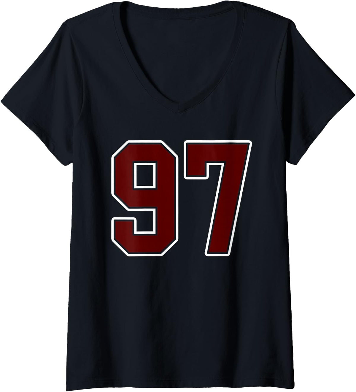 Women's Maroon and White Number 97 Jersey Player Uniform #97 Fan V-Neck T-Shirt - Black