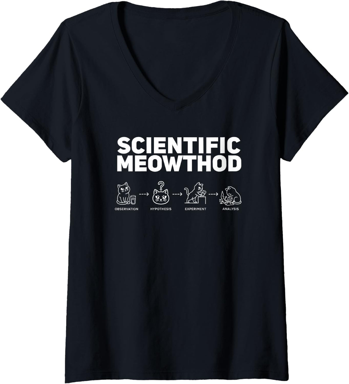 Women's Scientific Meowthod Funny Science Teacher Cat Pun for Men V-Neck T-Shirt - Black