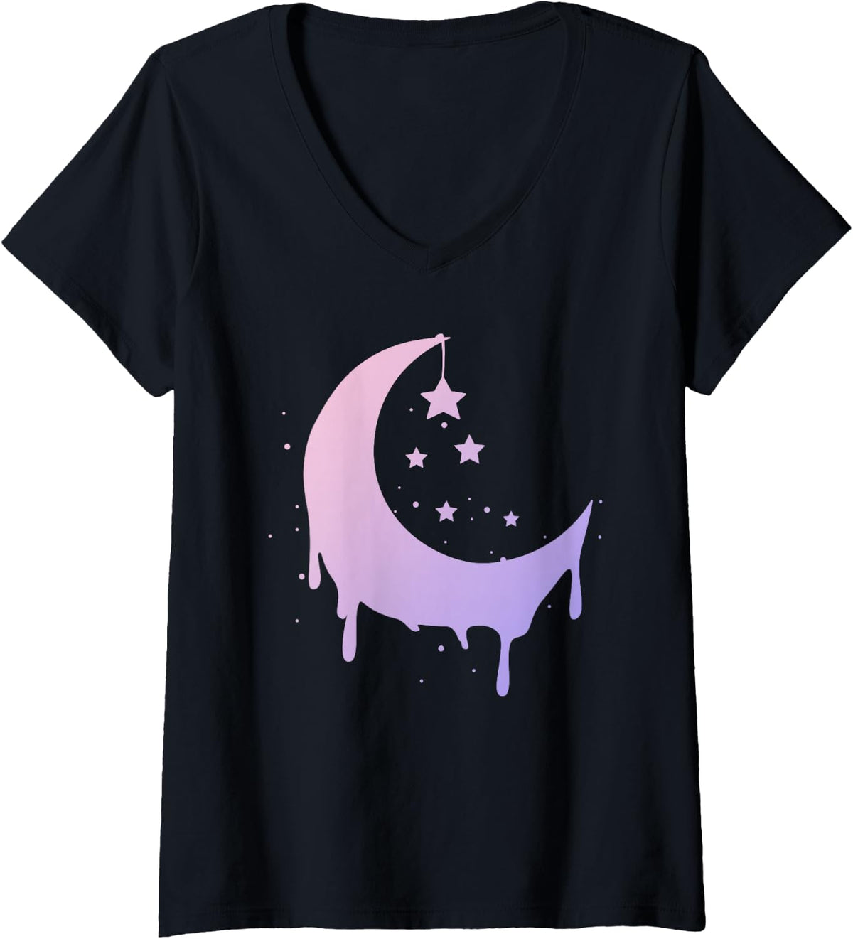 Women's Pastel Moon Goth Vaporwave V-Neck T-Shirt - Black