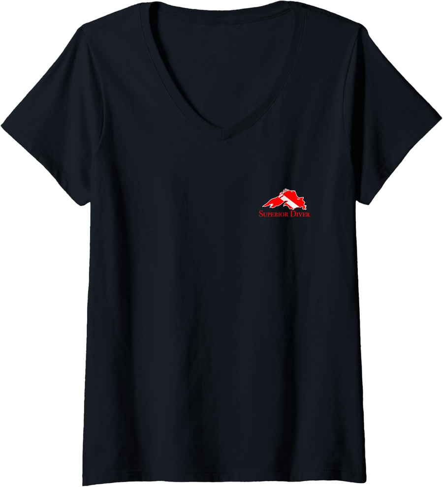 Women's Lake Superior Scuba Diver V-Neck T-Shirt - Black