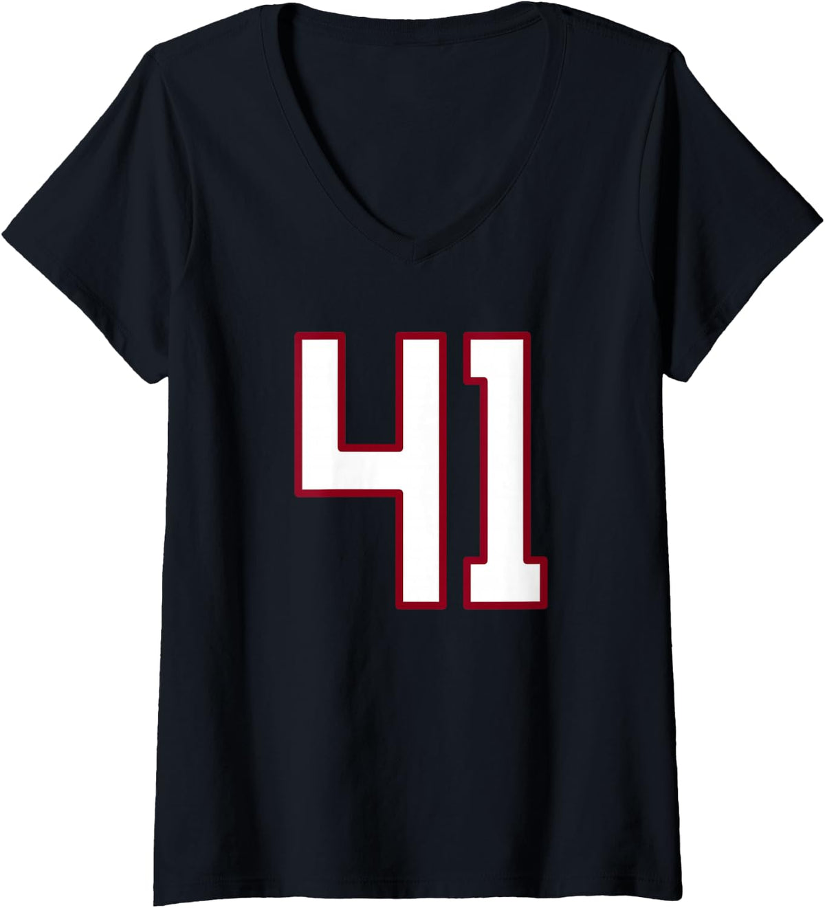 Women's Maroon and White Number 41 Jersey Player Uniform #41 V-Neck T-Shirt - Black