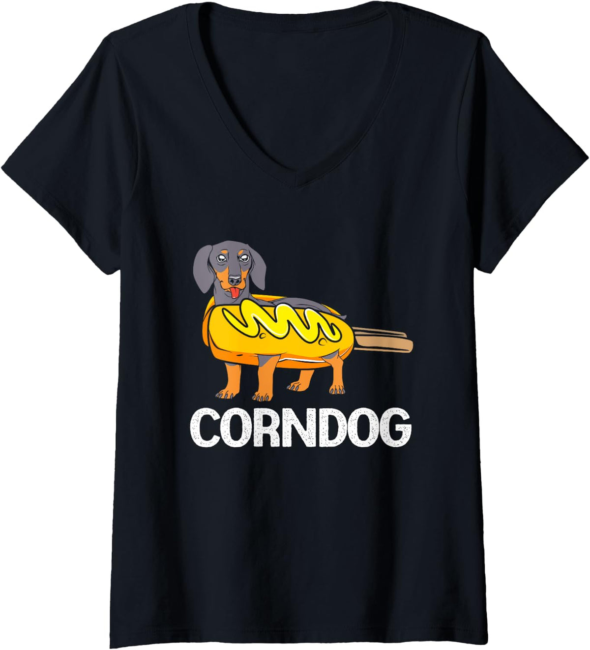 Funny Dachshund Corn Dog Wiener Dog V-Neck T-Shirt - Black