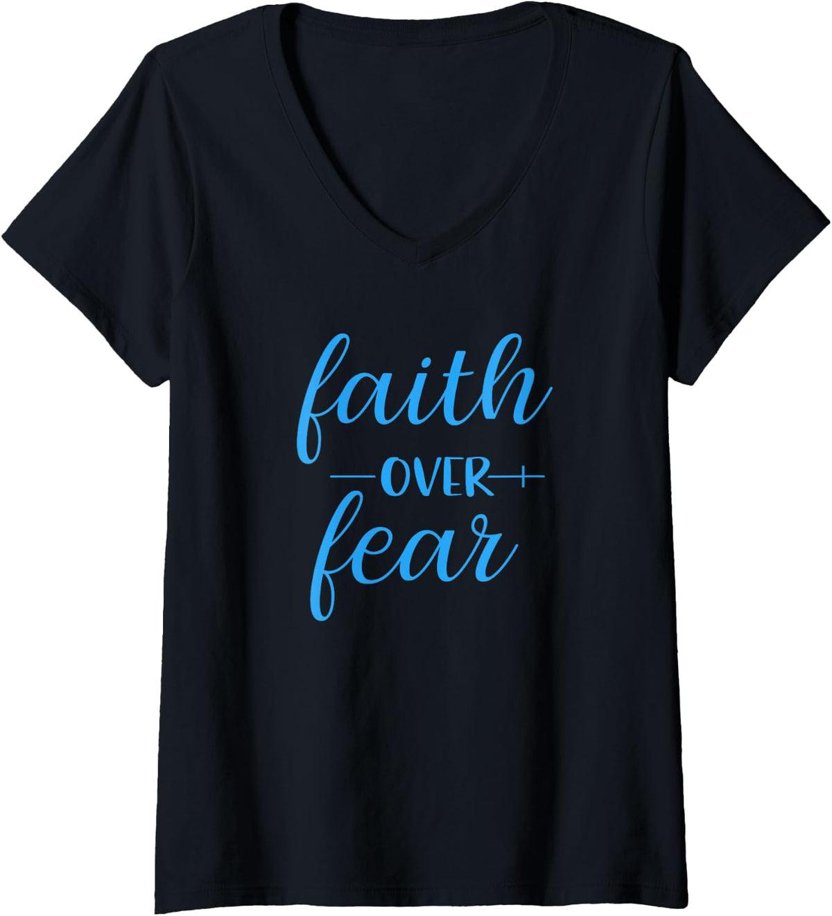 Women's Faith Over Fear Blue Label V-Neck T-Shirt - Black