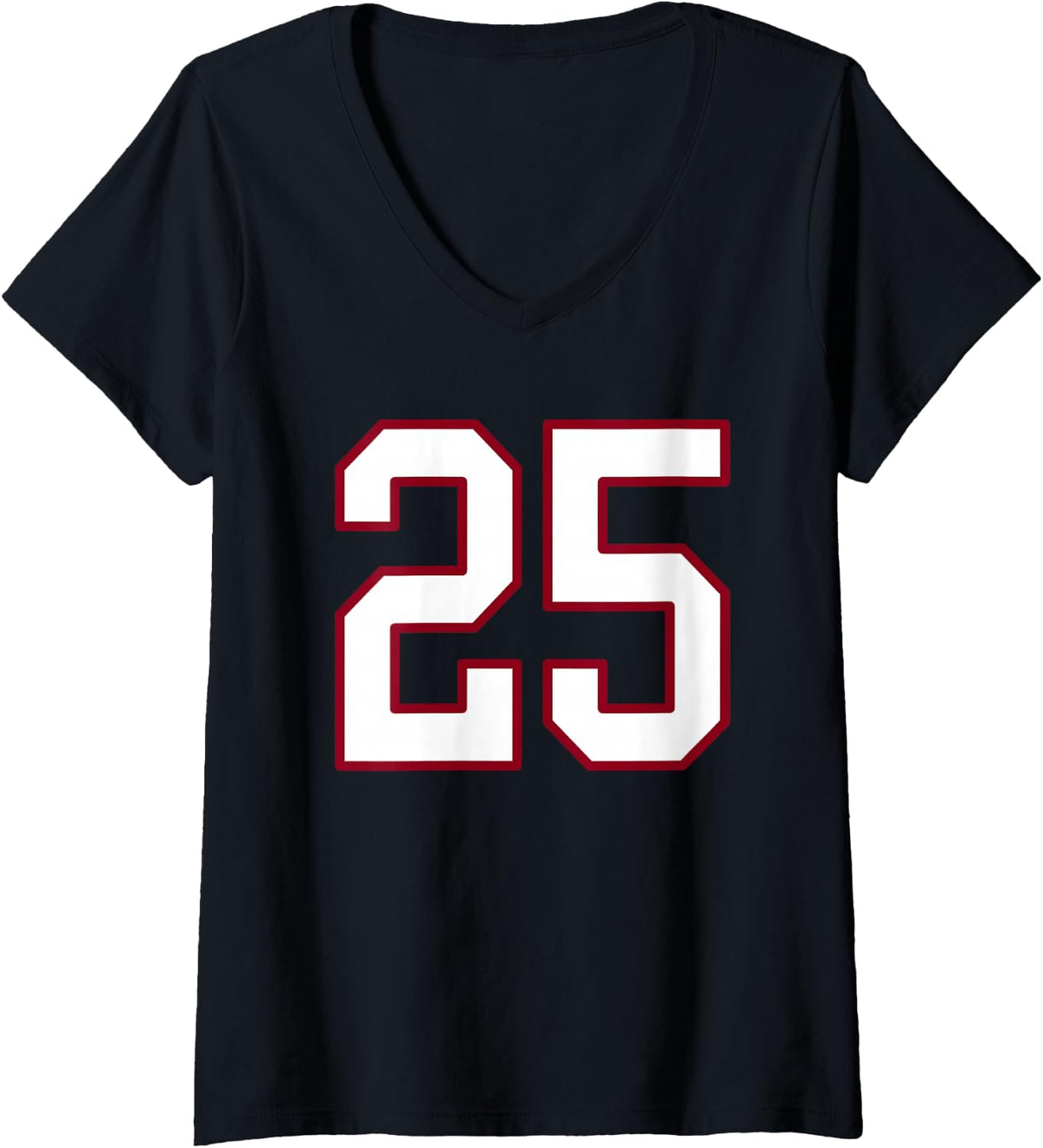 Women's Maroon and White Number 25 Jersey Player Uniform #25 V-Neck T-Shirt - Black