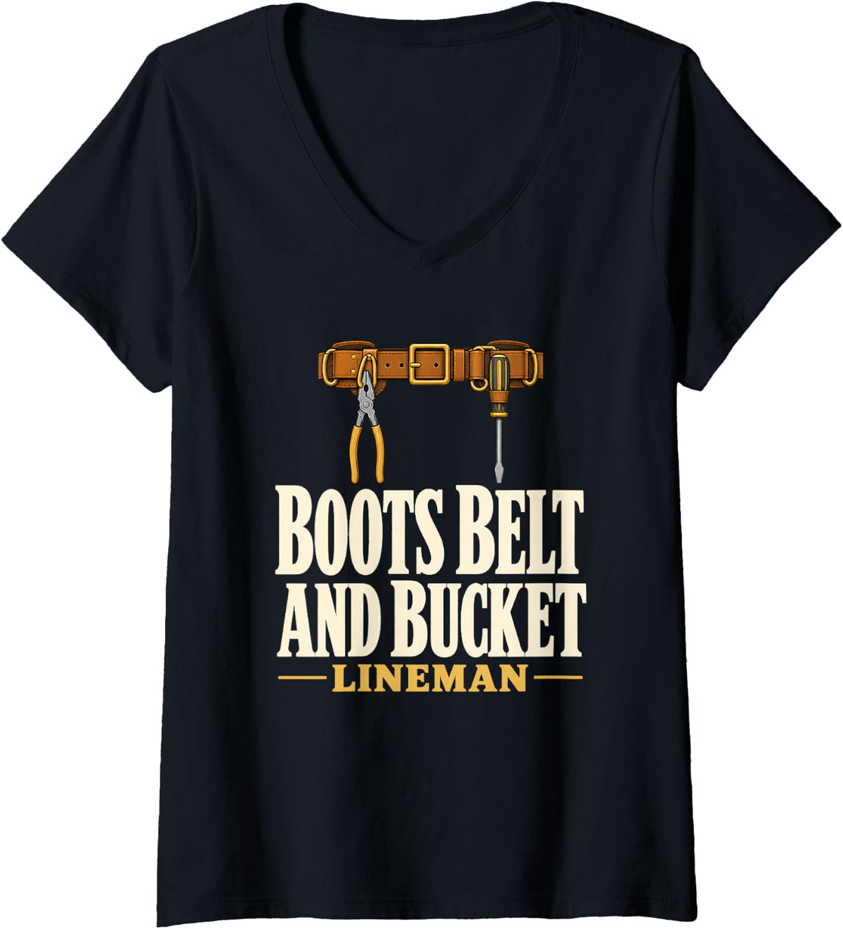 Women's Boots Belt and Bucket Lineman Lineman Gear Tool Belt Lineman V-Neck T-Shirt - Black