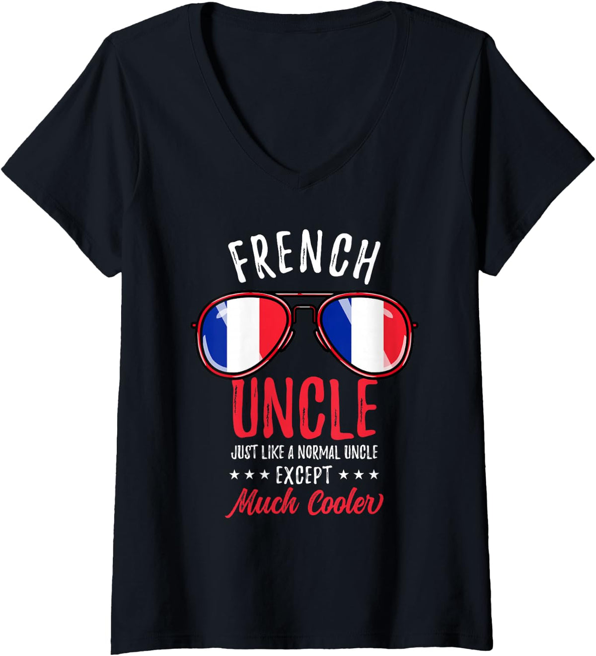 Women's Cool French Uncle Sunglasses French Family V-Neck T-Shirt - Black