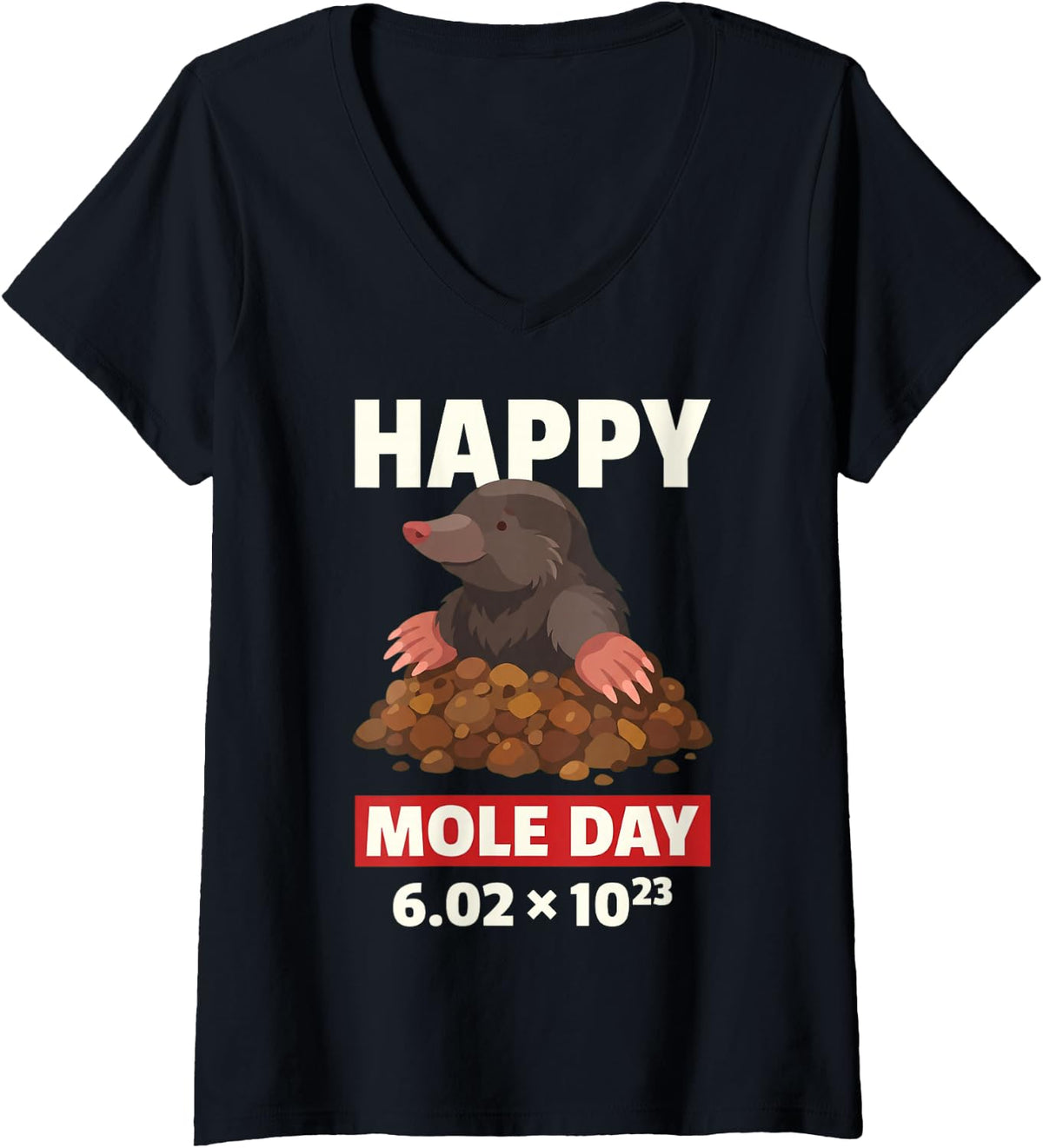 Women's Funny Happy Mole Day Chemistry Maths Physics Avogadro V-Neck T-Shirt - Black