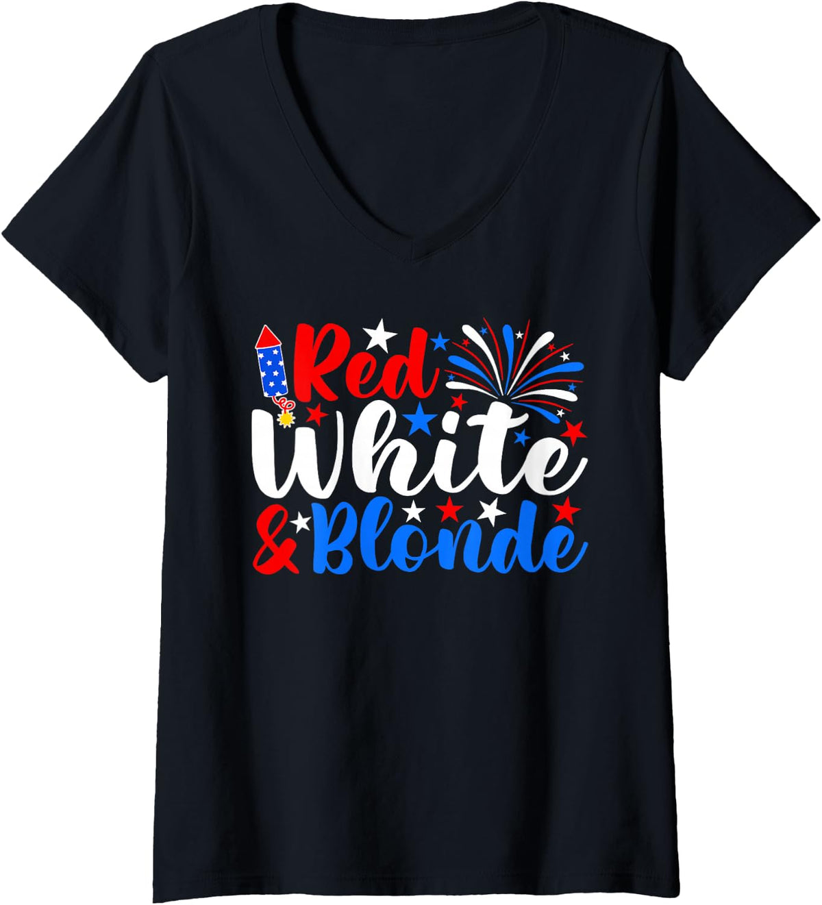 Womens Red White And Blonde Funny 4th Of July Patriotic V-Neck T-Shirt - Black