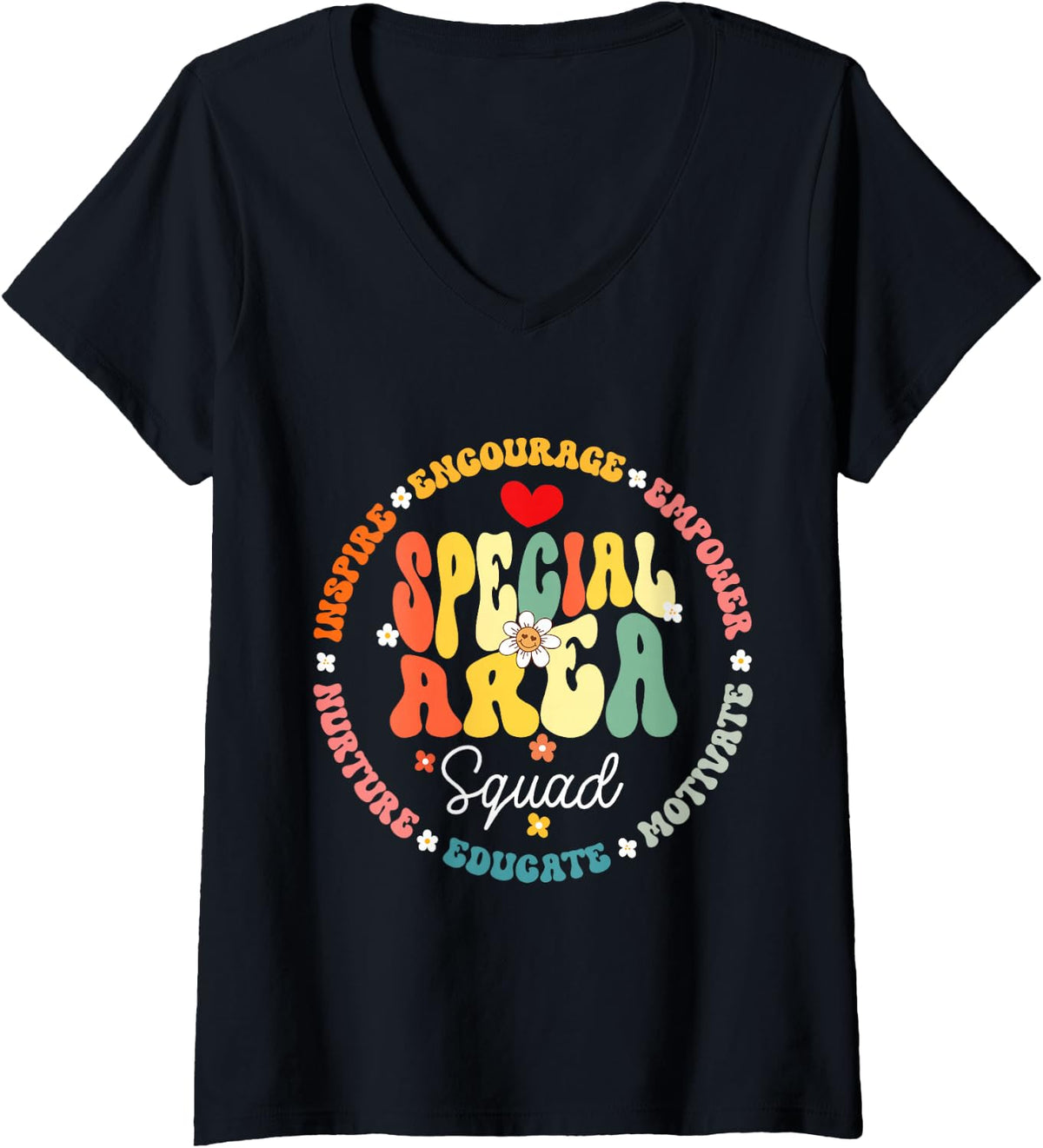 Women's Funny Back to School Teacher Appreciation Special Area Squad V-Neck T-Shirt - Black
