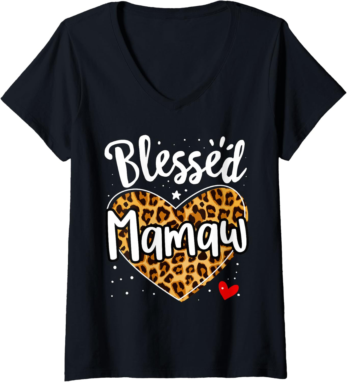 Women's Blessed Mawaw Leopard Print Nana Mother's Day Grandma Mama V-Neck T-Shirt - Black