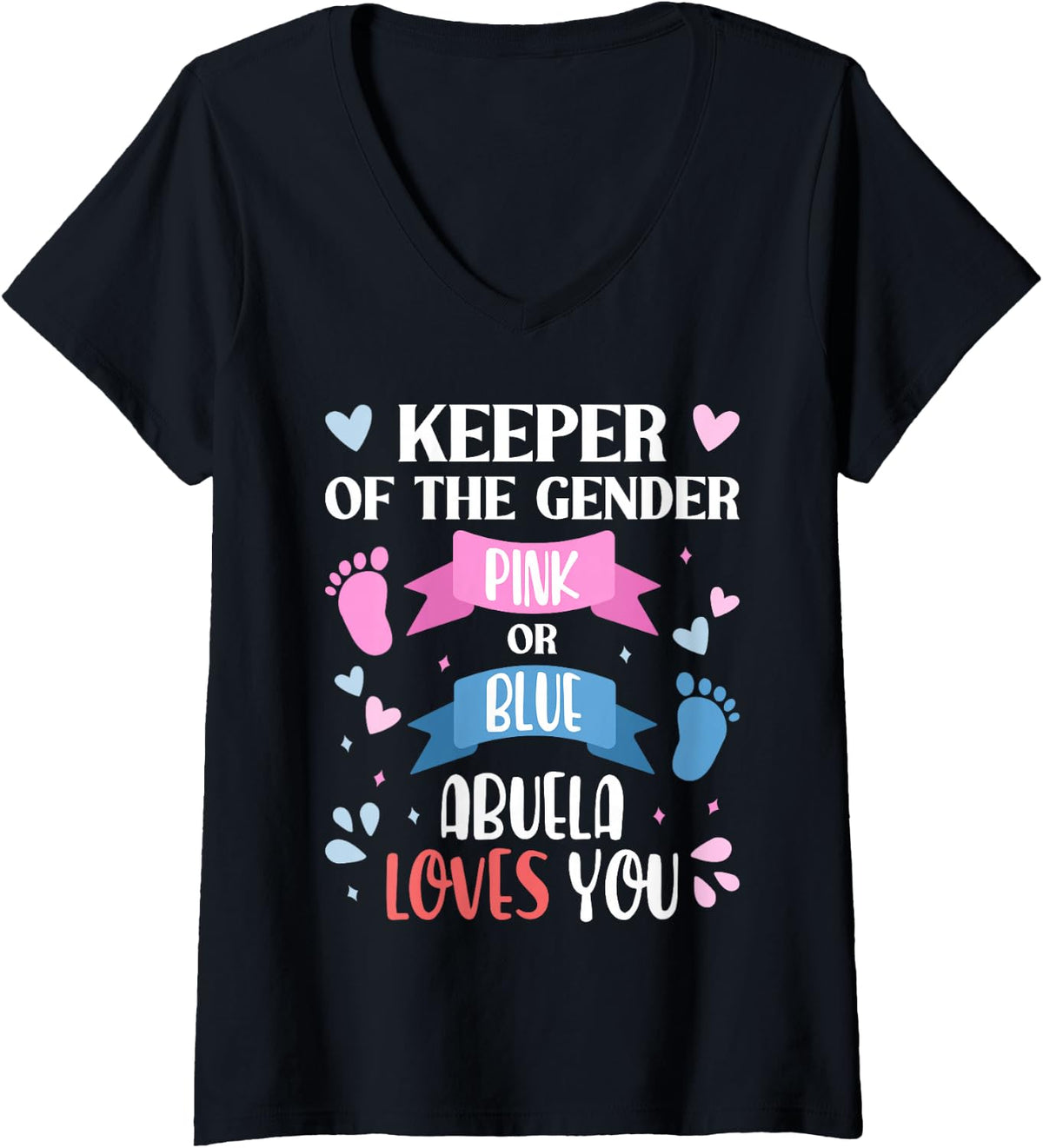 Women's Keeper of The Gender Pink Or Blue Abuela Loves You Grandma V-Neck T-Shirt - Black