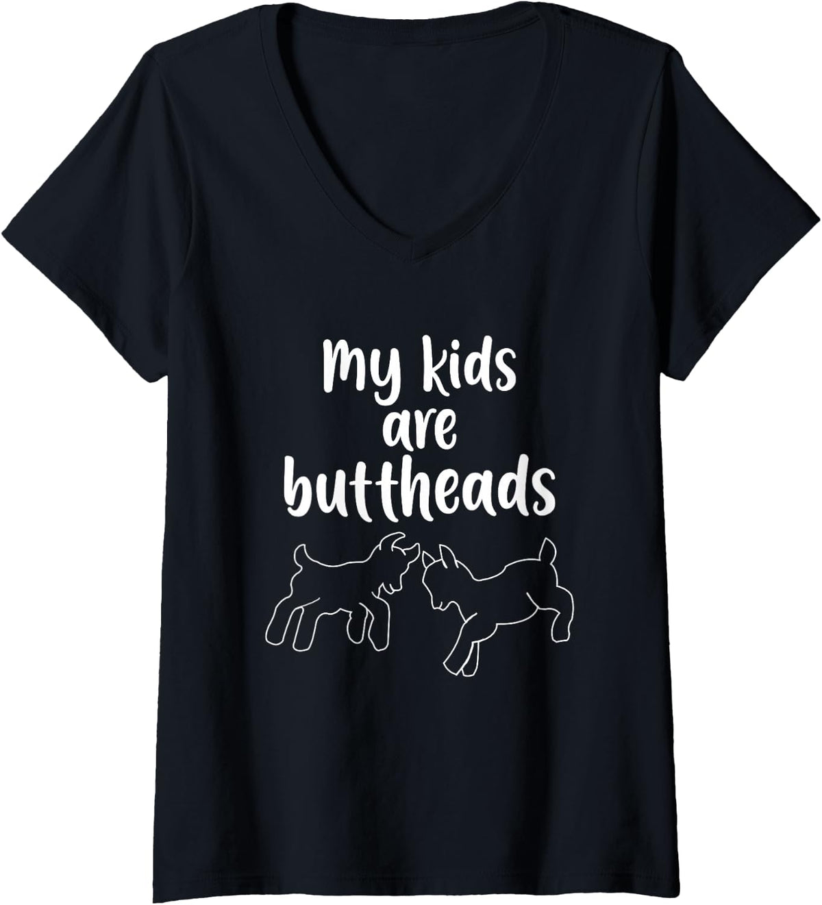 Women's My Kids are Buttheads Goat Mom Farmer V-Neck T-Shirt - Black
