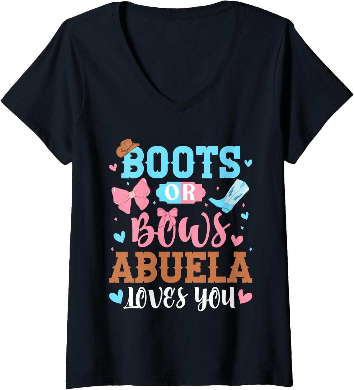 Women's Boots Or Bows Abuela Loves You Gender Reveal Party Grandma V-Neck T-Shirt - Black